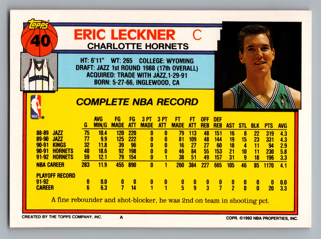 1992-93 Topps #40 Eric Leckner