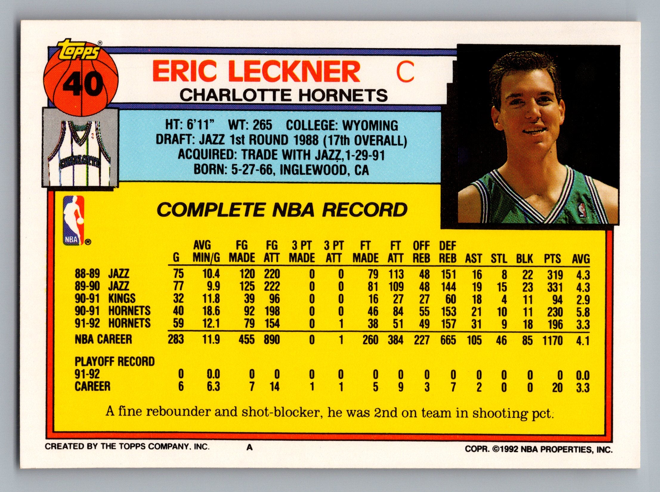 1992-93 Topps #40 Eric Leckner