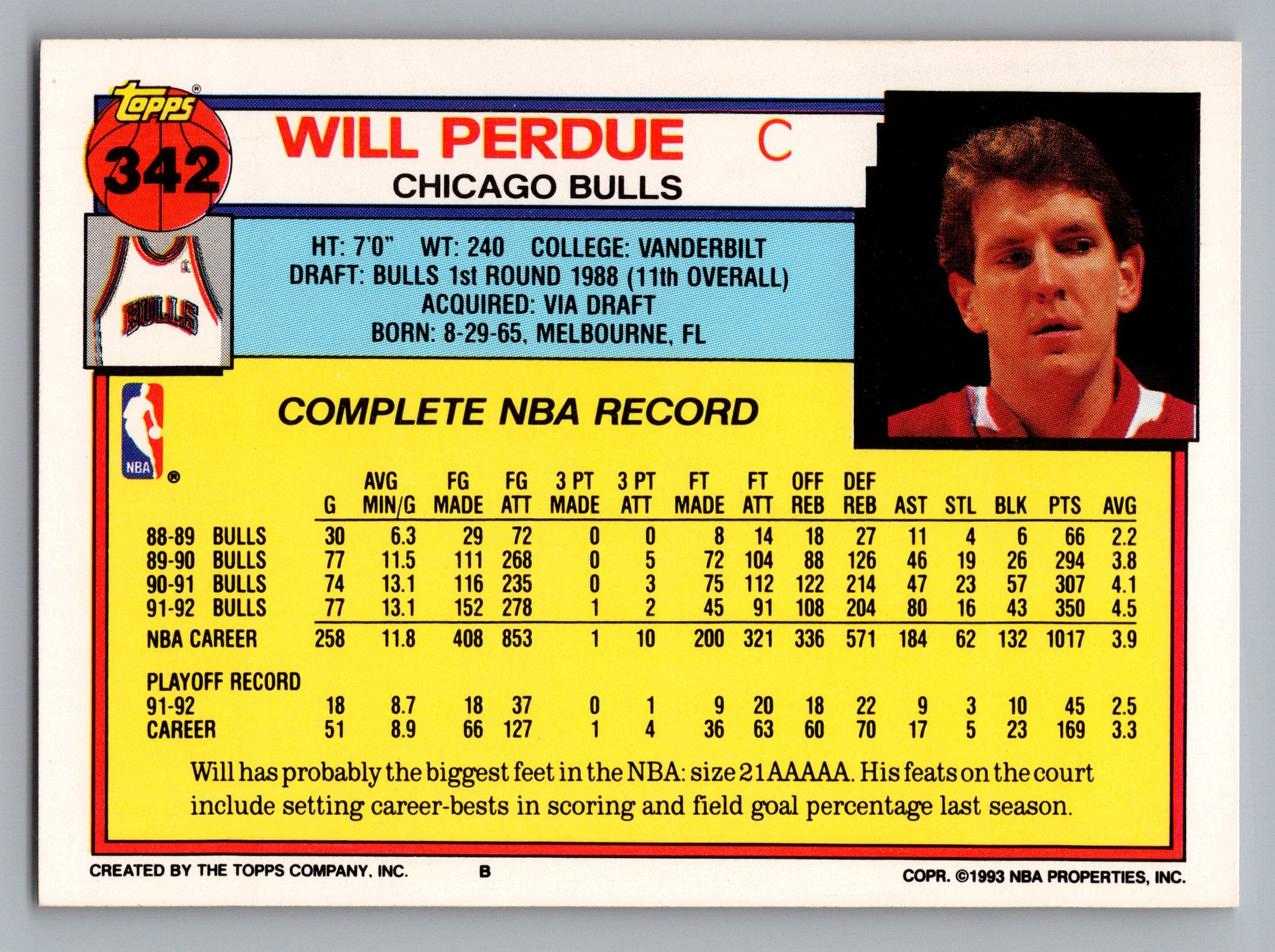 1992-93 Topps #342 Will Perdue