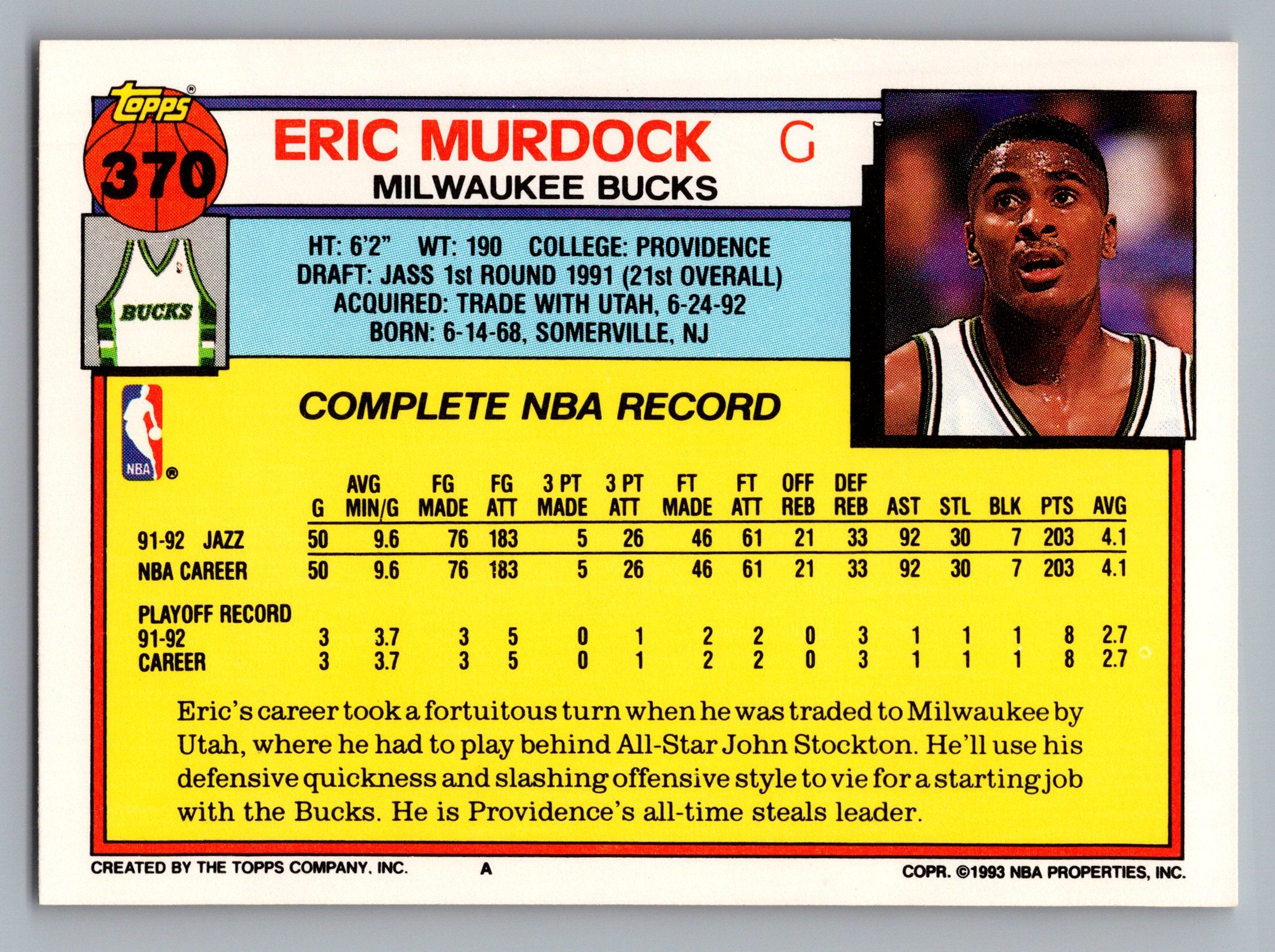 1992-93 Topps #370 Eric Murdock