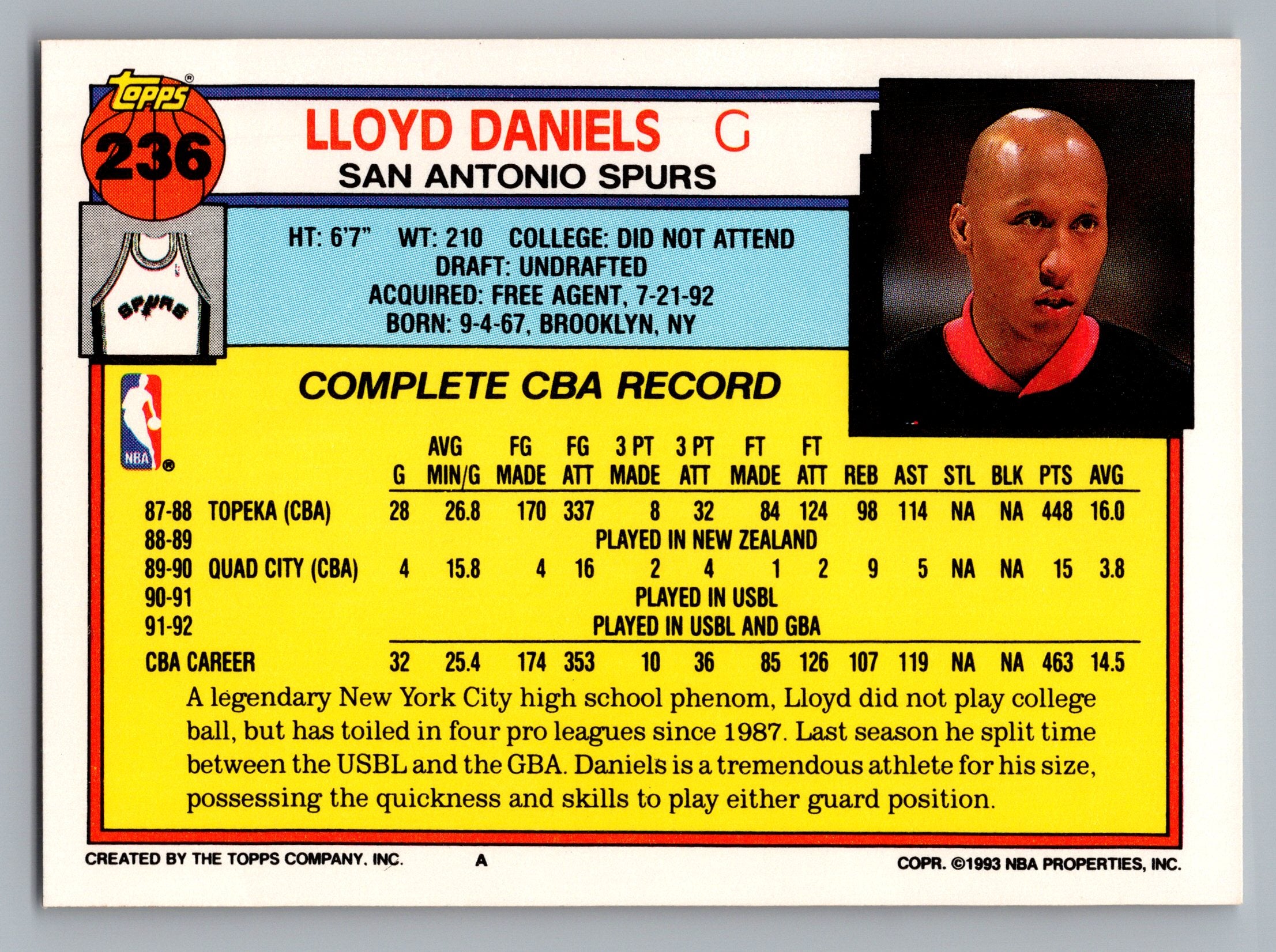 1992-93 Topps #236 Lloyd Daniels
