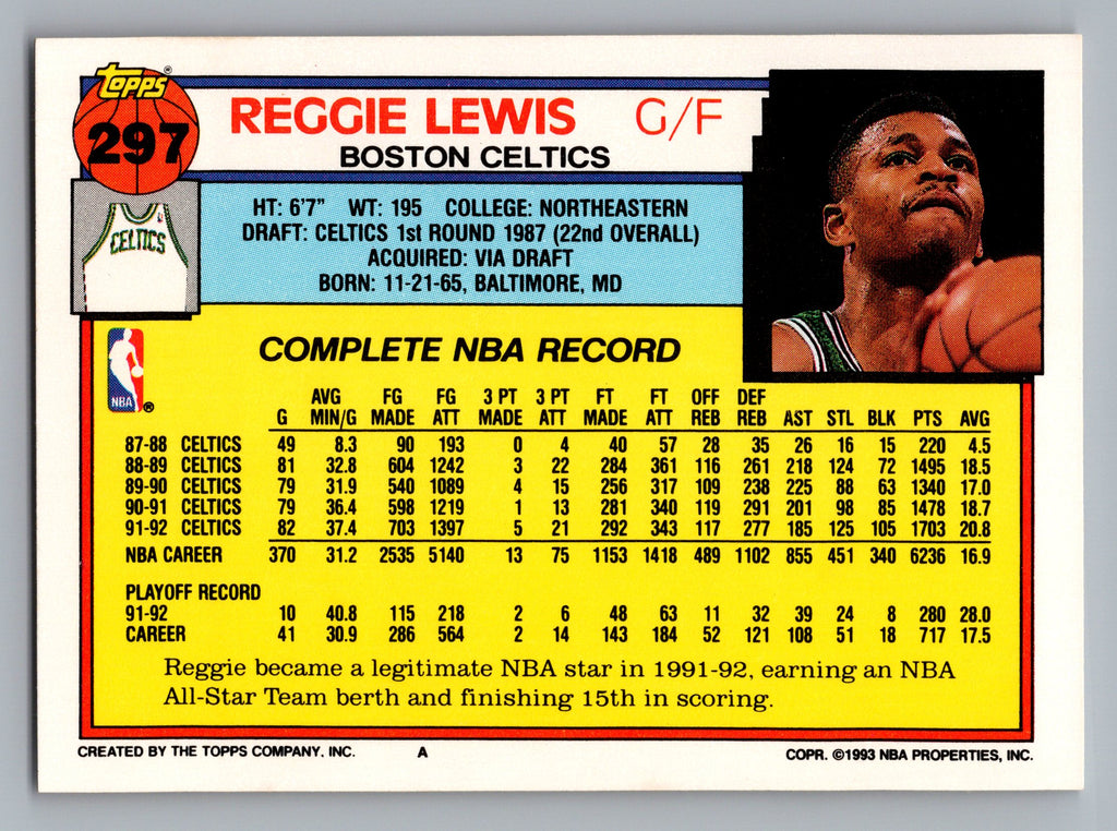1992-93 Topps #297 Reggie Lewis