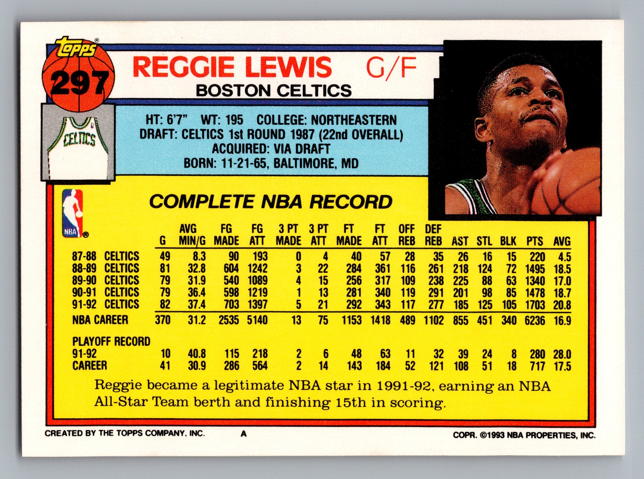 1992-93 Topps #297 Reggie Lewis