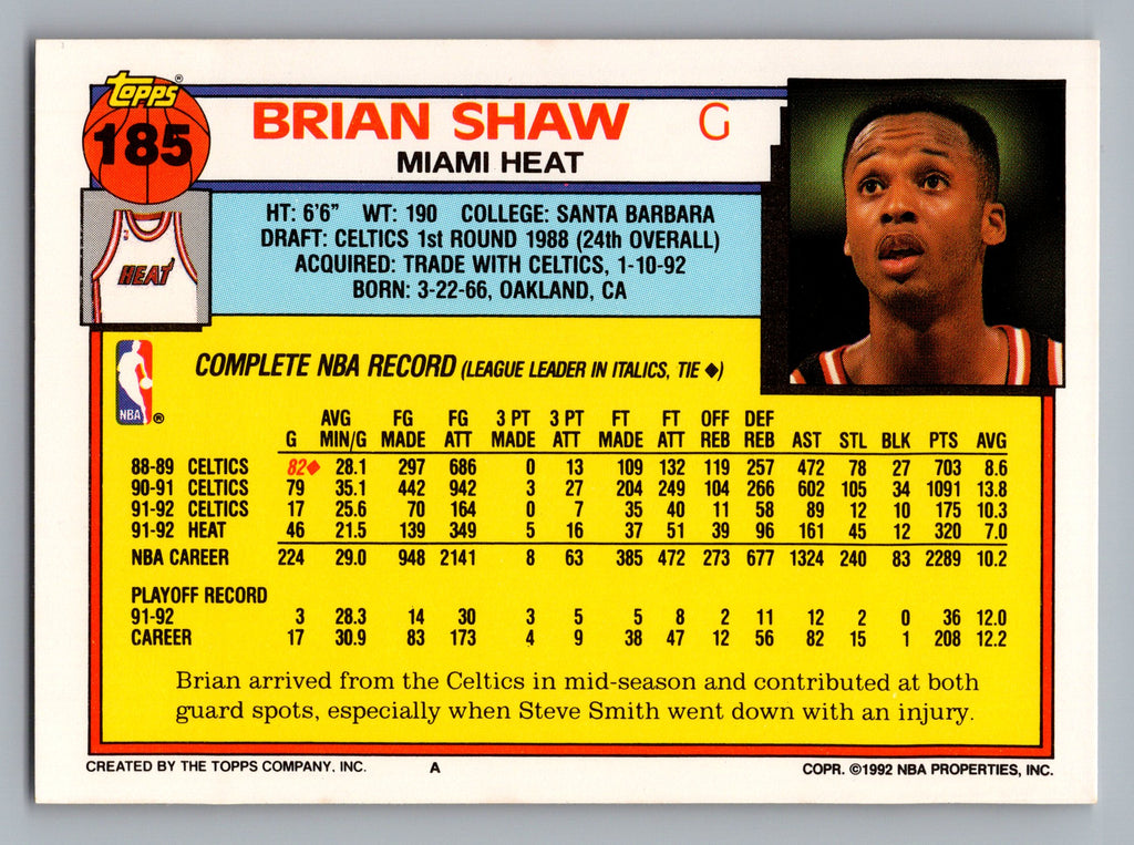 1992-93 Topps #185 Brian Shaw