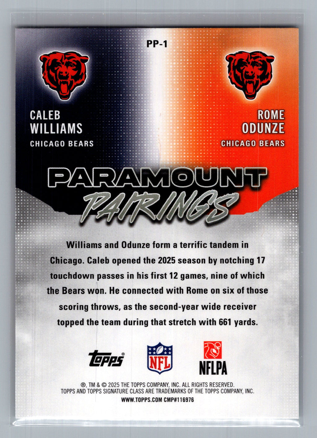2025 Topps Signature Class #PP-1 Caleb Williams / Rome Odunze Paramount Pairings