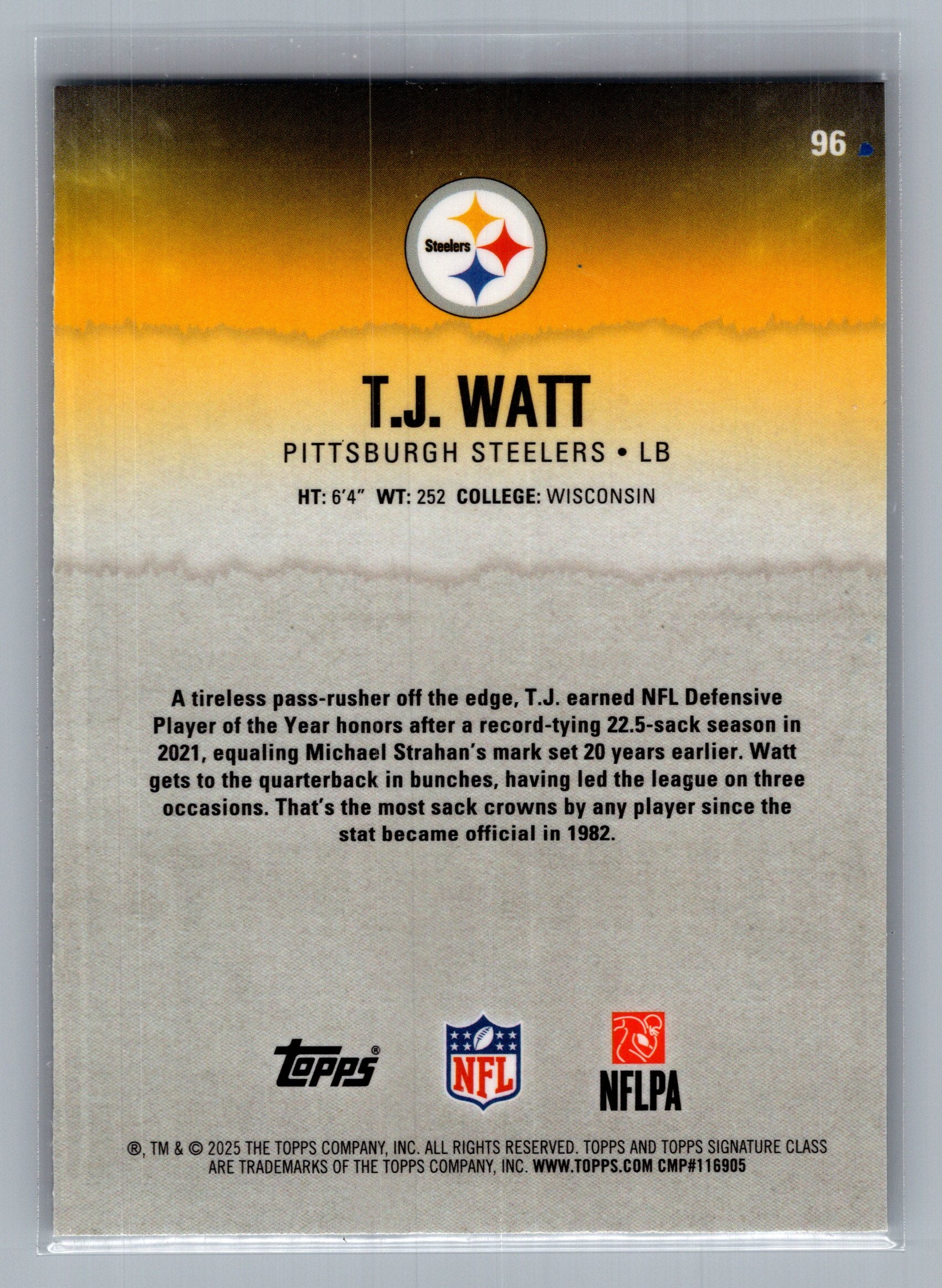 2025 Topps Signature Class #96 T.J. Watt Chrome