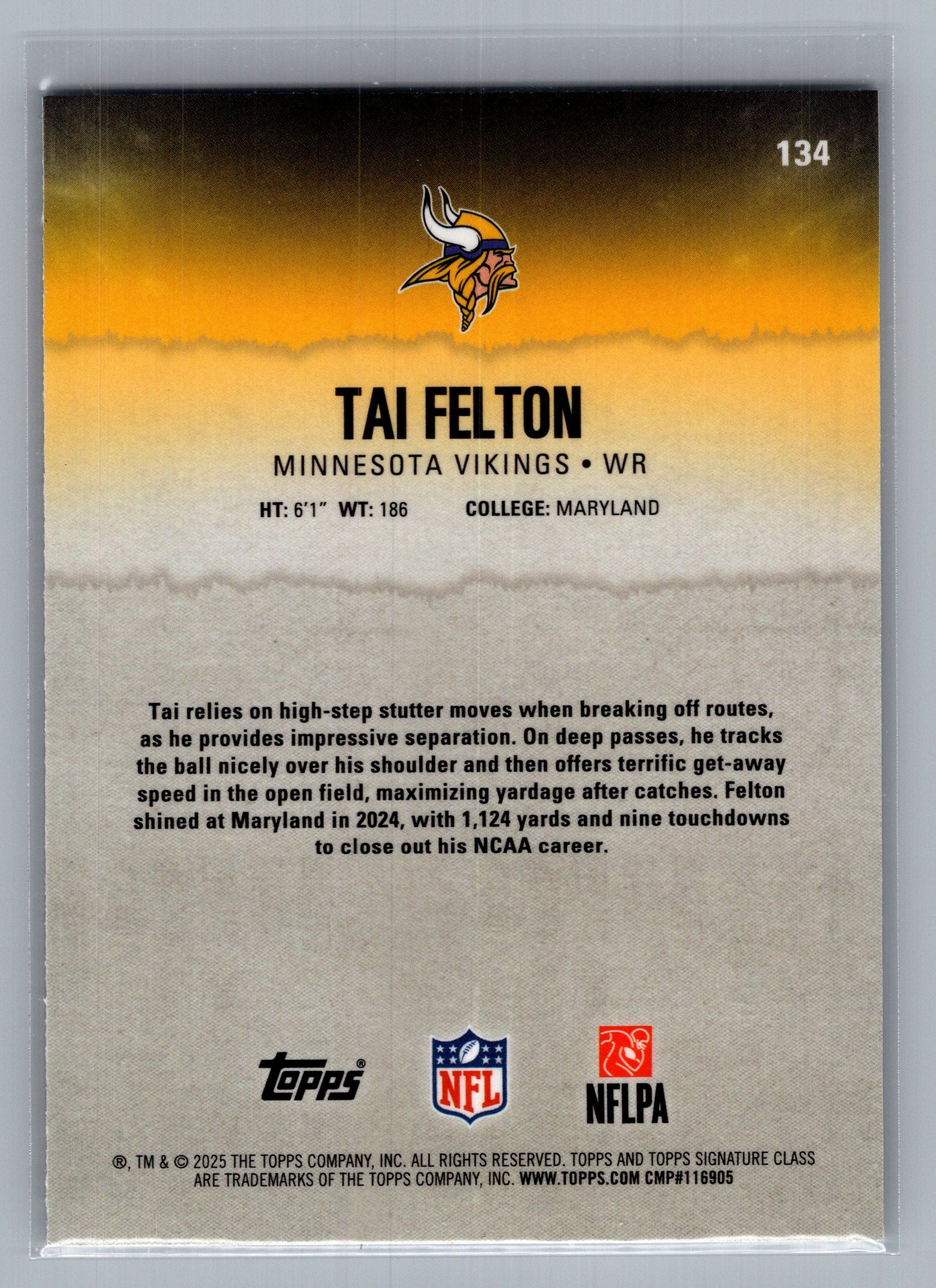 2025 Topps Signature Class #134 Tai Felton Chrome