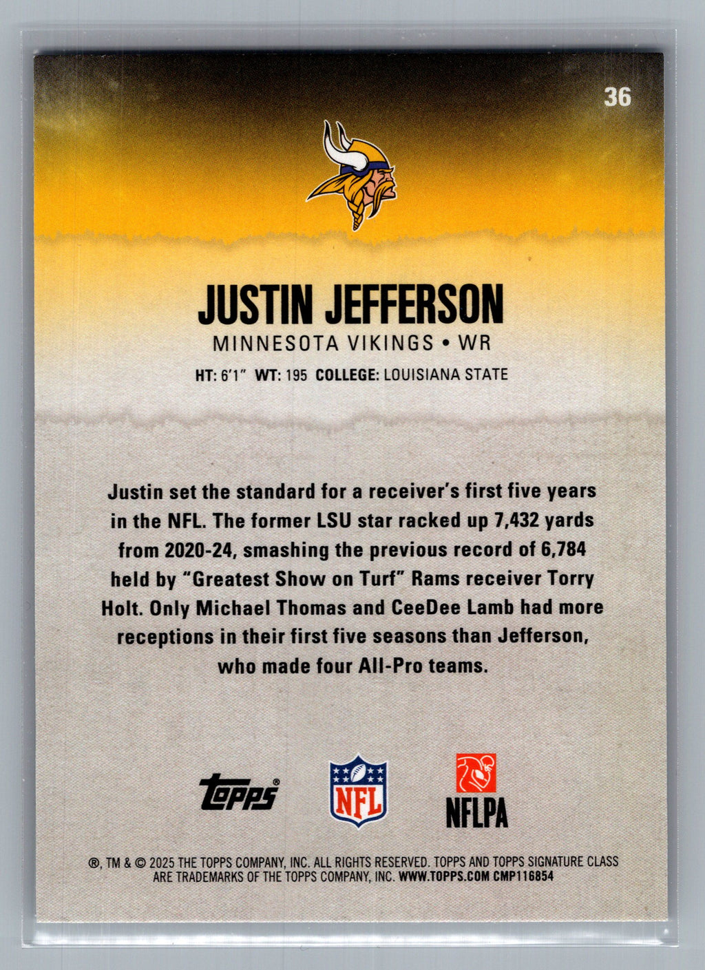 2025 Topps Signature Class #36 Justin Jefferson Silver #/275