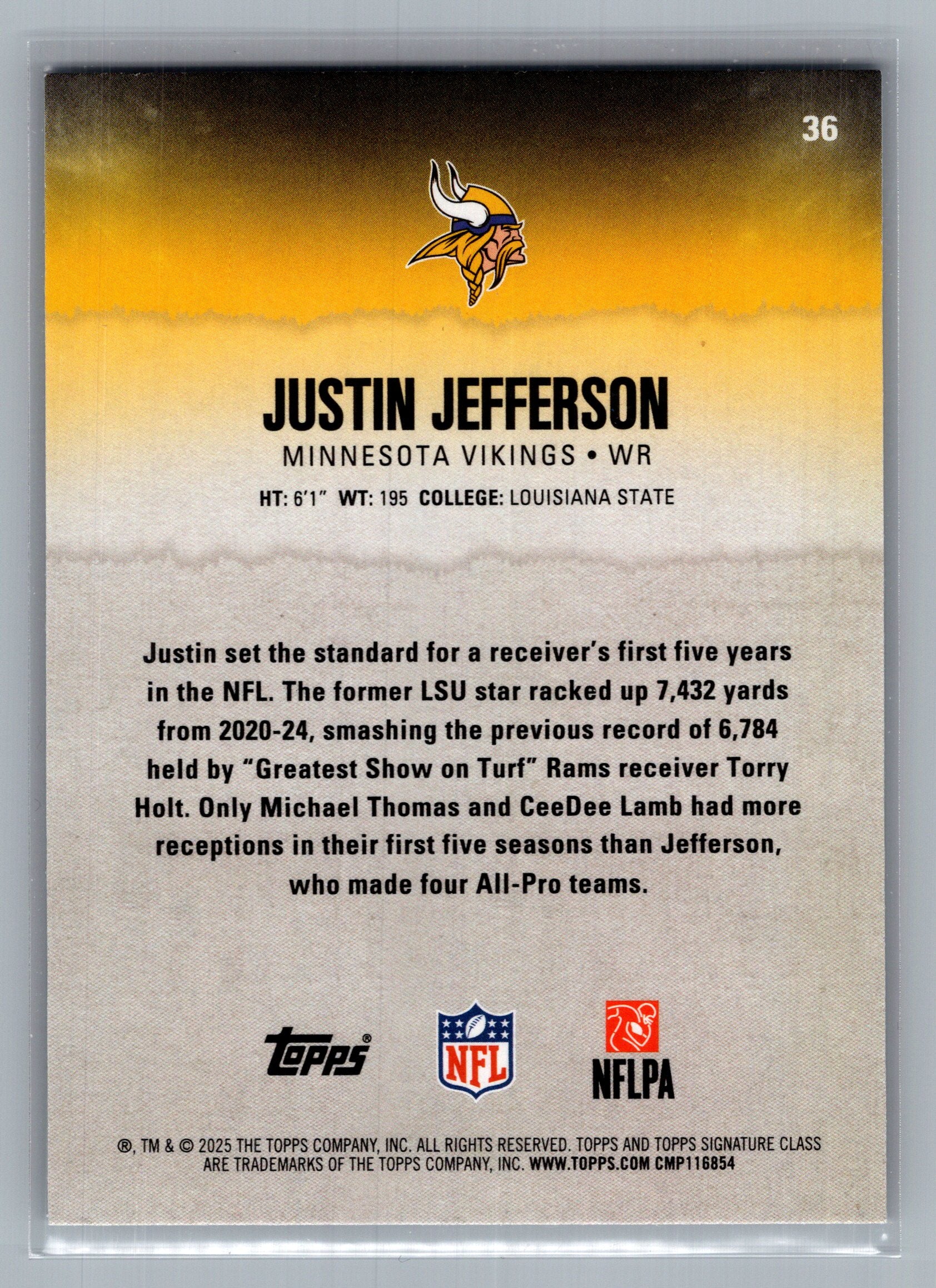 2025 Topps Signature Class #36 Justin Jefferson Silver #/275