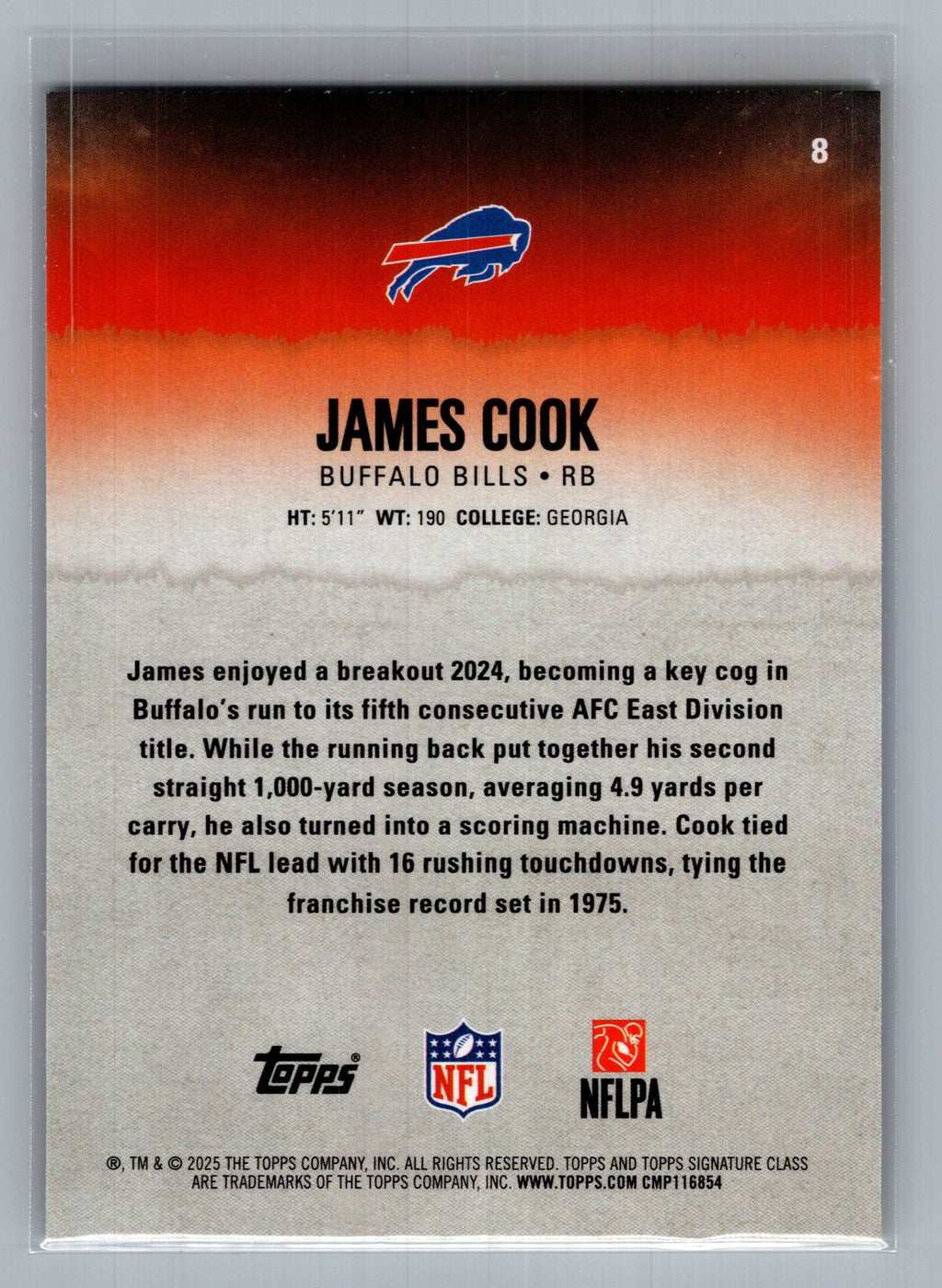 2025 Topps Signature Class #8 James Cook Blue & Yellow