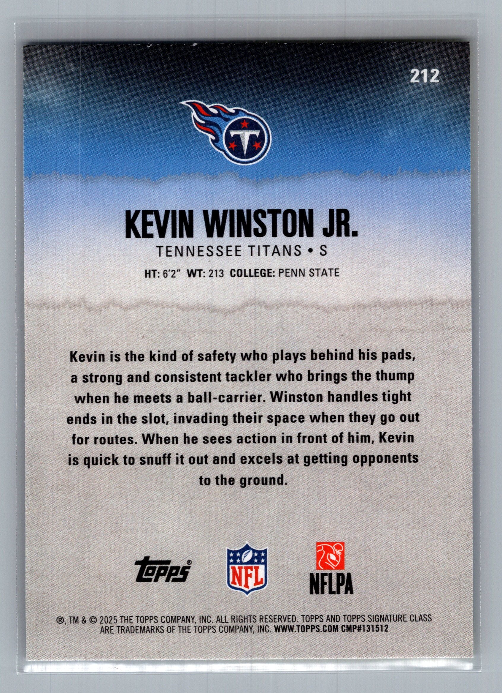 2025 Topps Signature Class #212 Kevin Winston Jr. Blue & Yellow