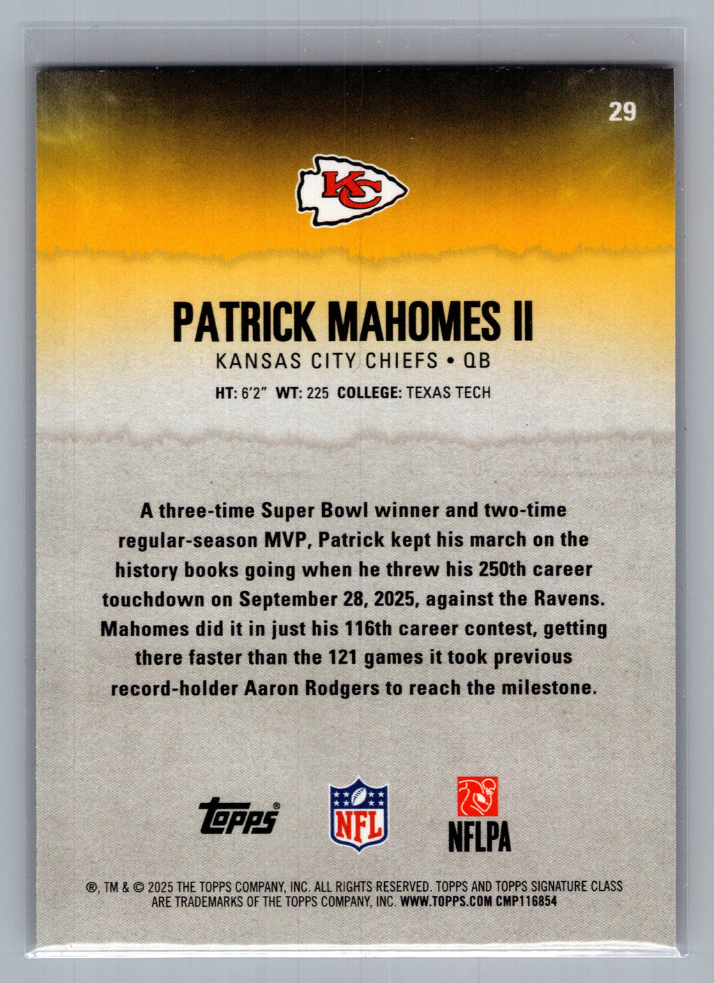 2025 Topps Signature Class #29 Patrick Mahomes II Red & Black