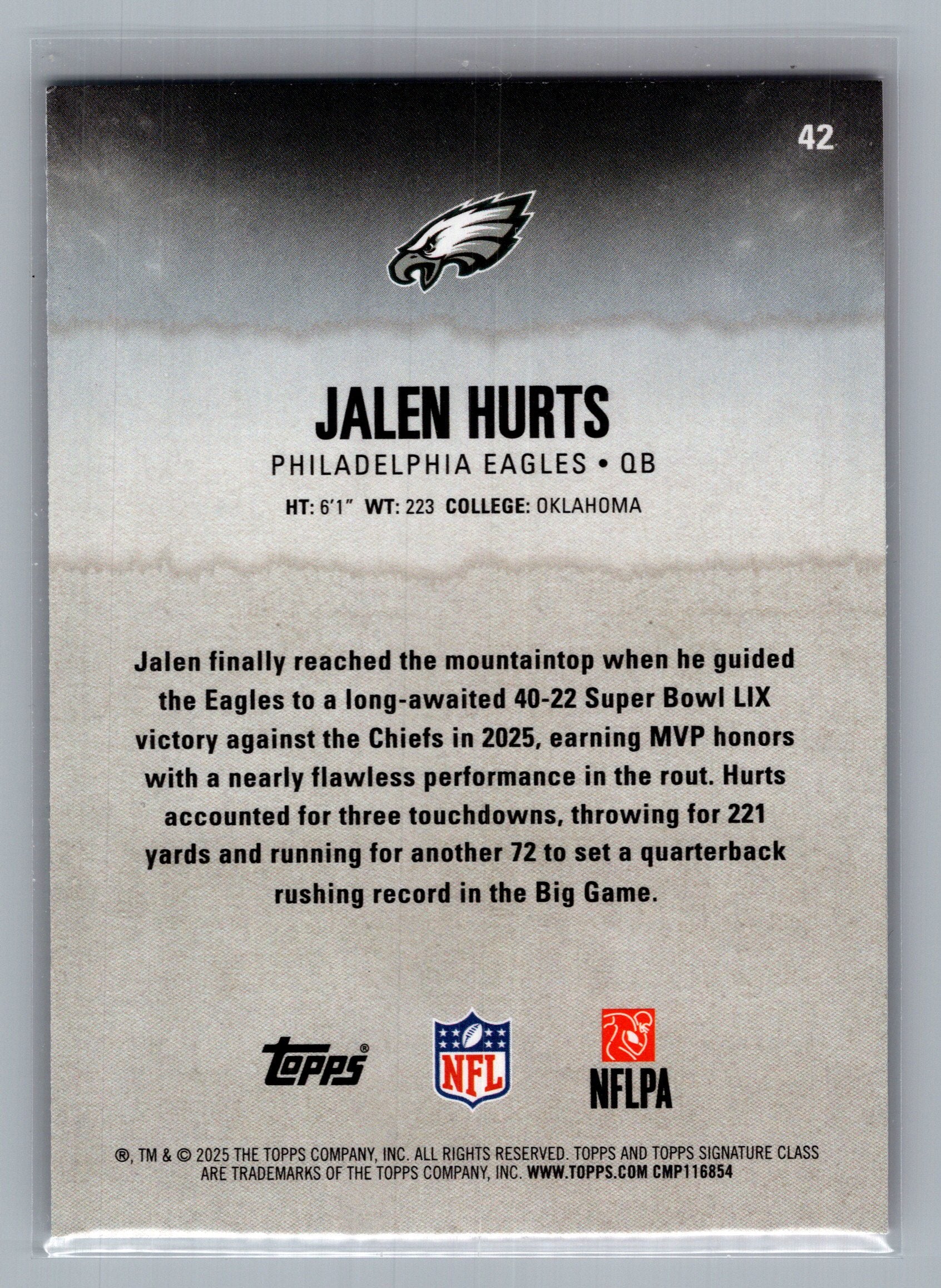 2025 Topps Signature Class #42 Jalen Hurts Red & Black