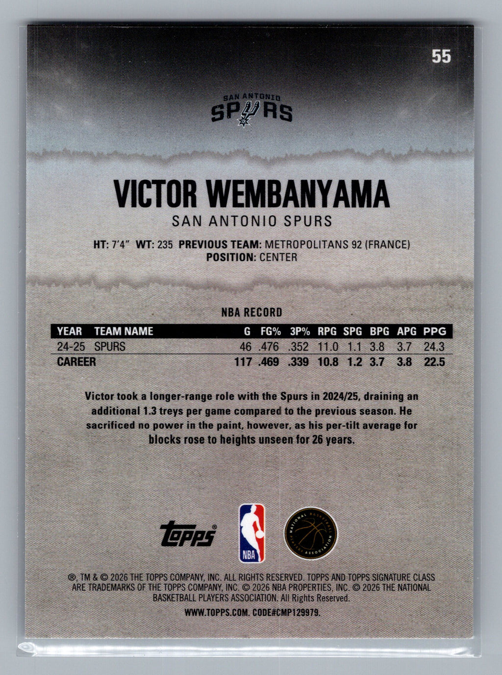 2025-26 Topps Signature Class #55 Victor Wembanyama