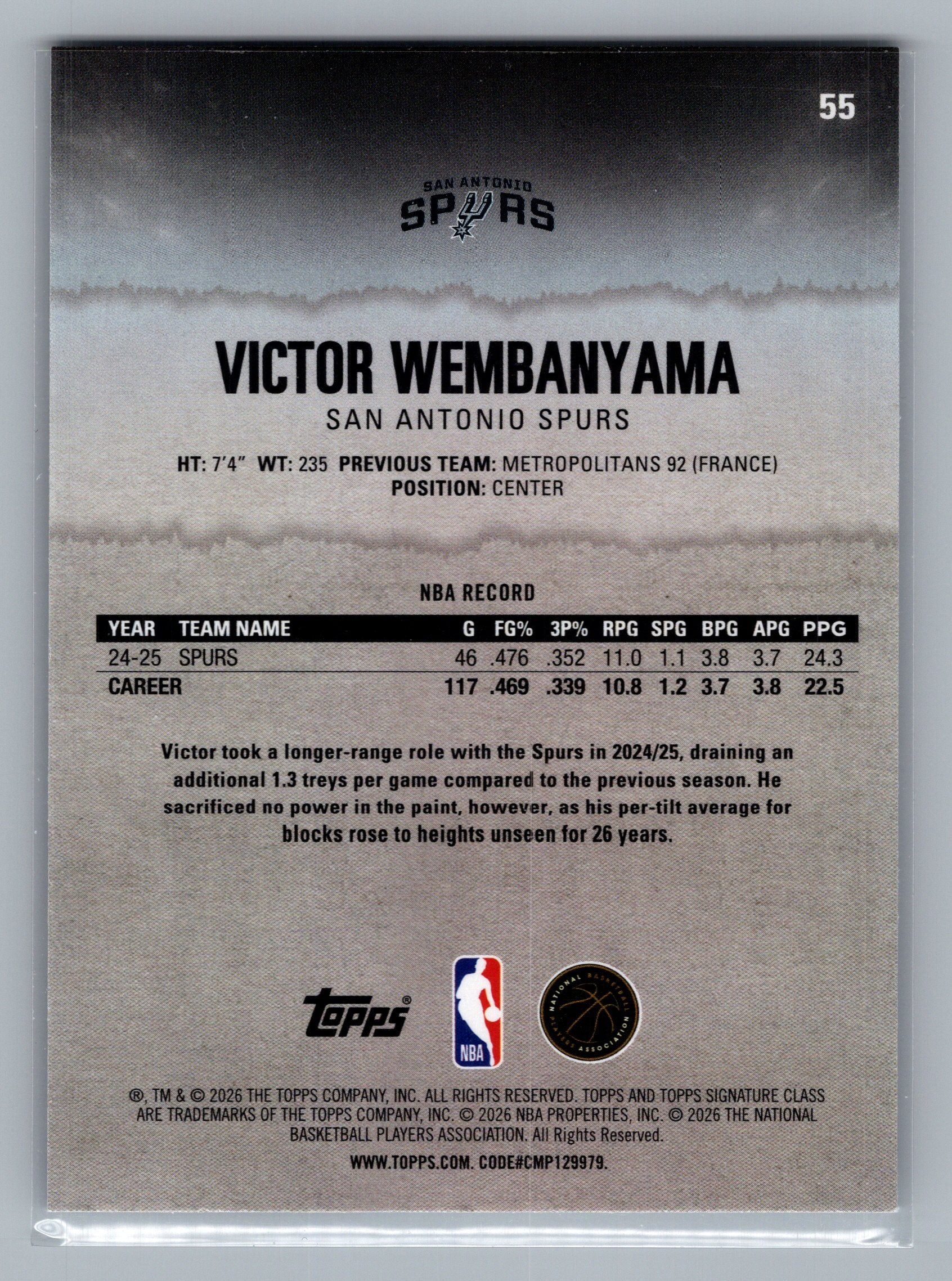 2025-26 Topps Signature Class #55 Victor Wembanyama