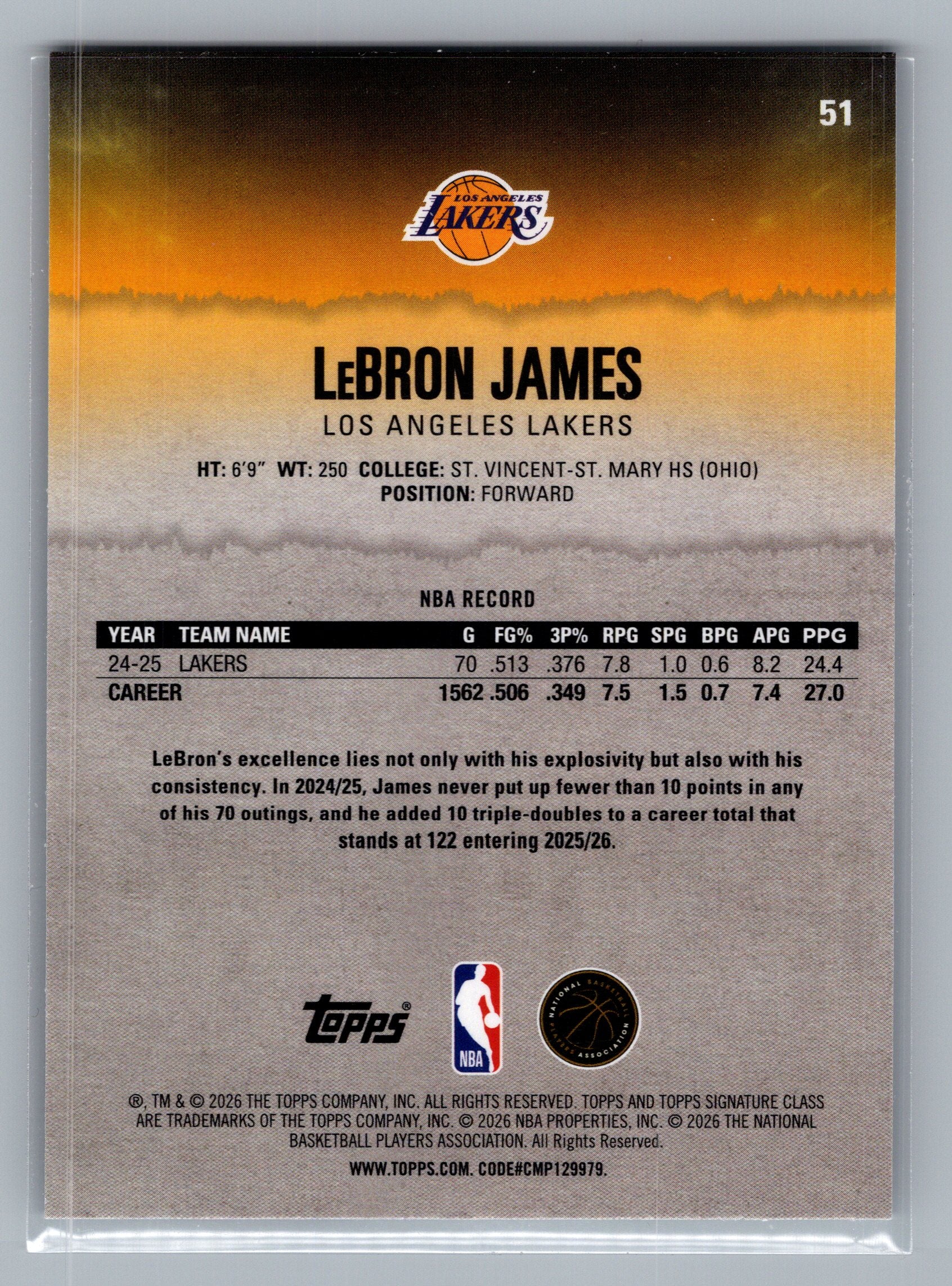 2025-26 Topps Signature Class #51 LeBron James