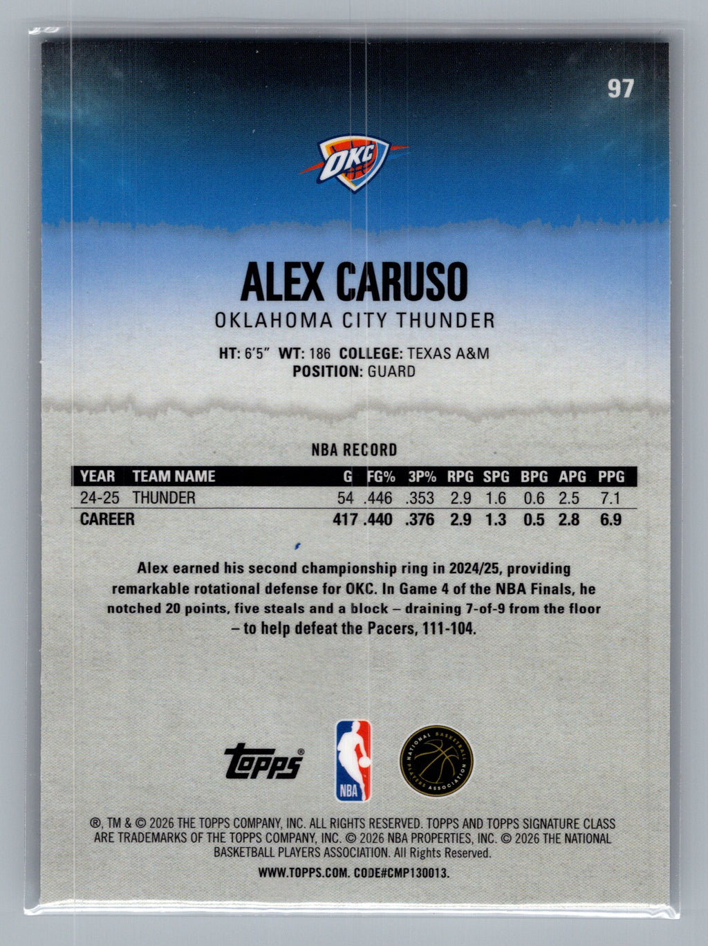 2025-26 Topps Signature Class #97 Alex Caruso Chrome