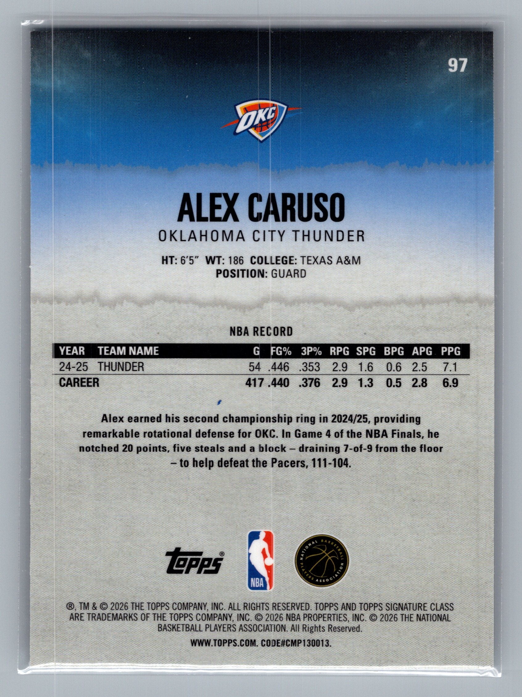 2025-26 Topps Signature Class #97 Alex Caruso Chrome