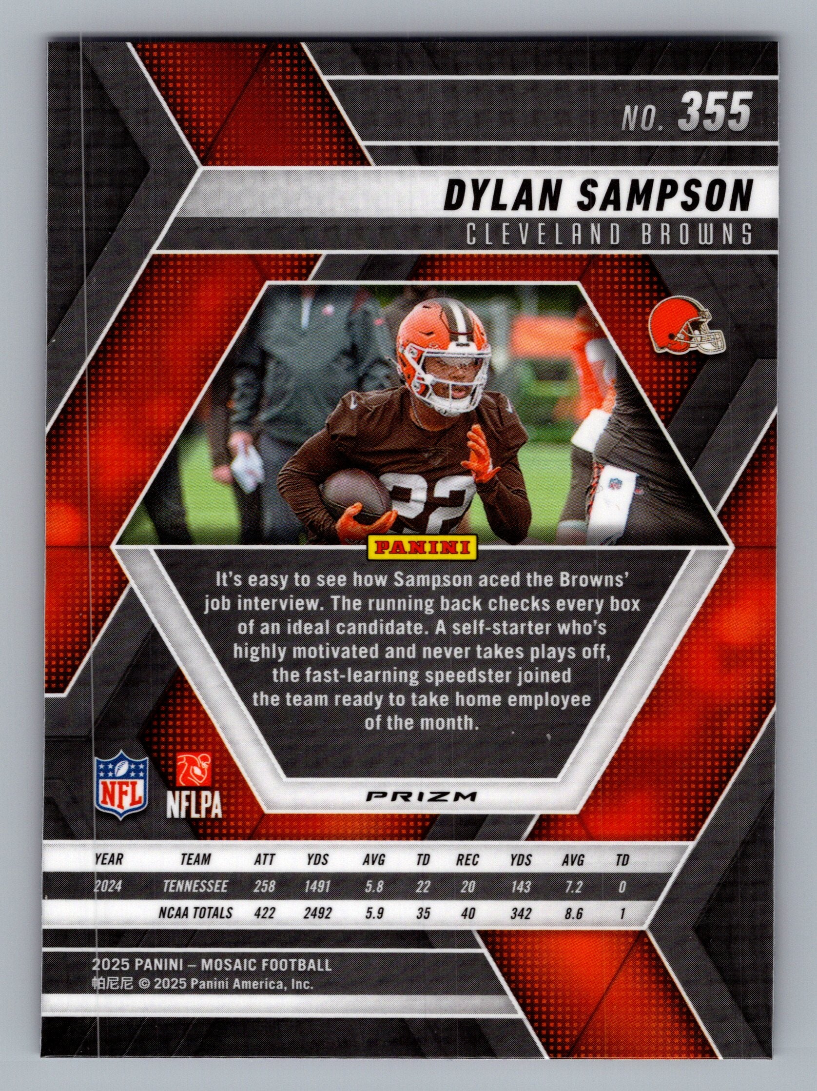 2025 Panini Mosaic #355 Dylan Sampson Mosaic Camo Pink