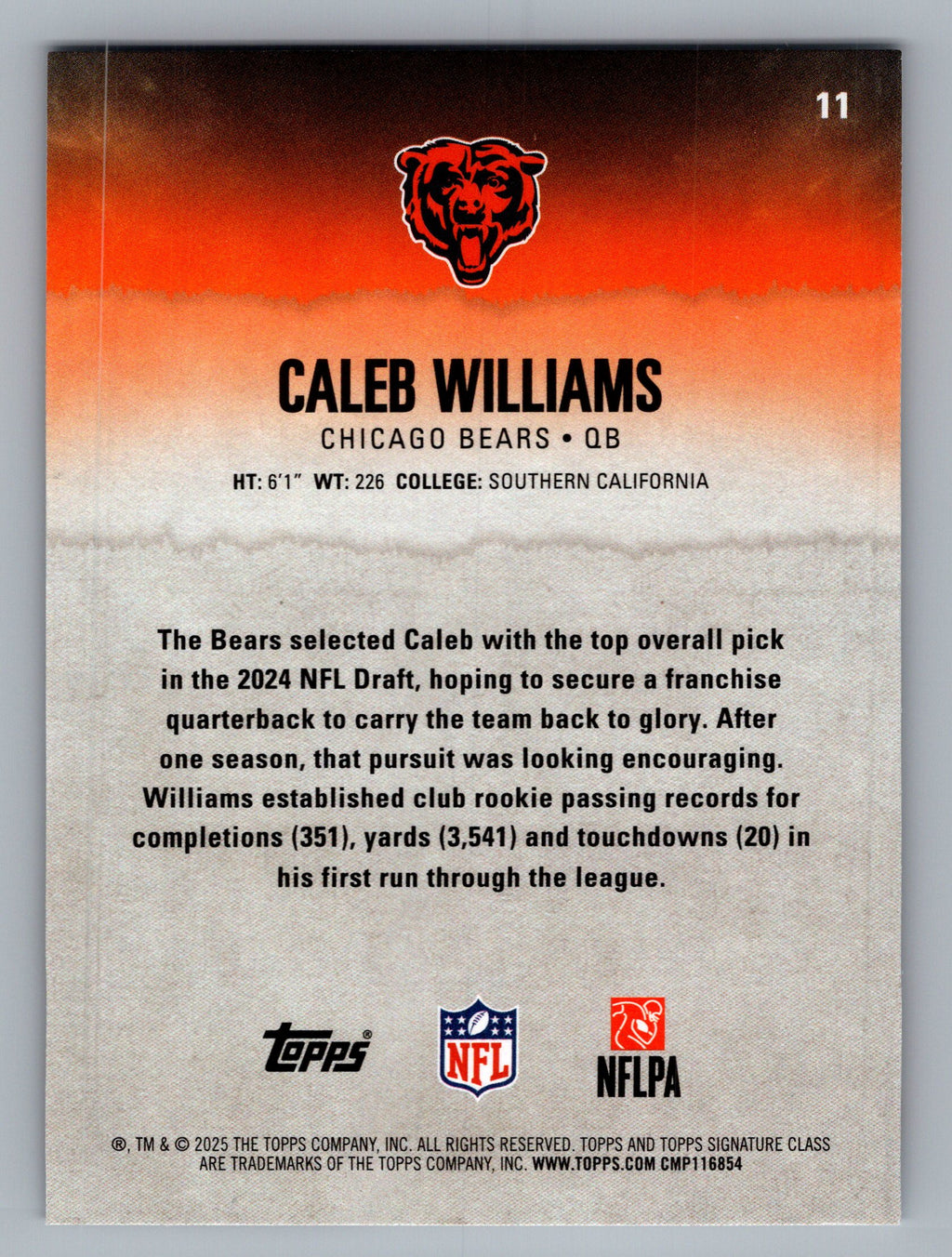 2025 Topps Signature Class #11 Caleb Williams