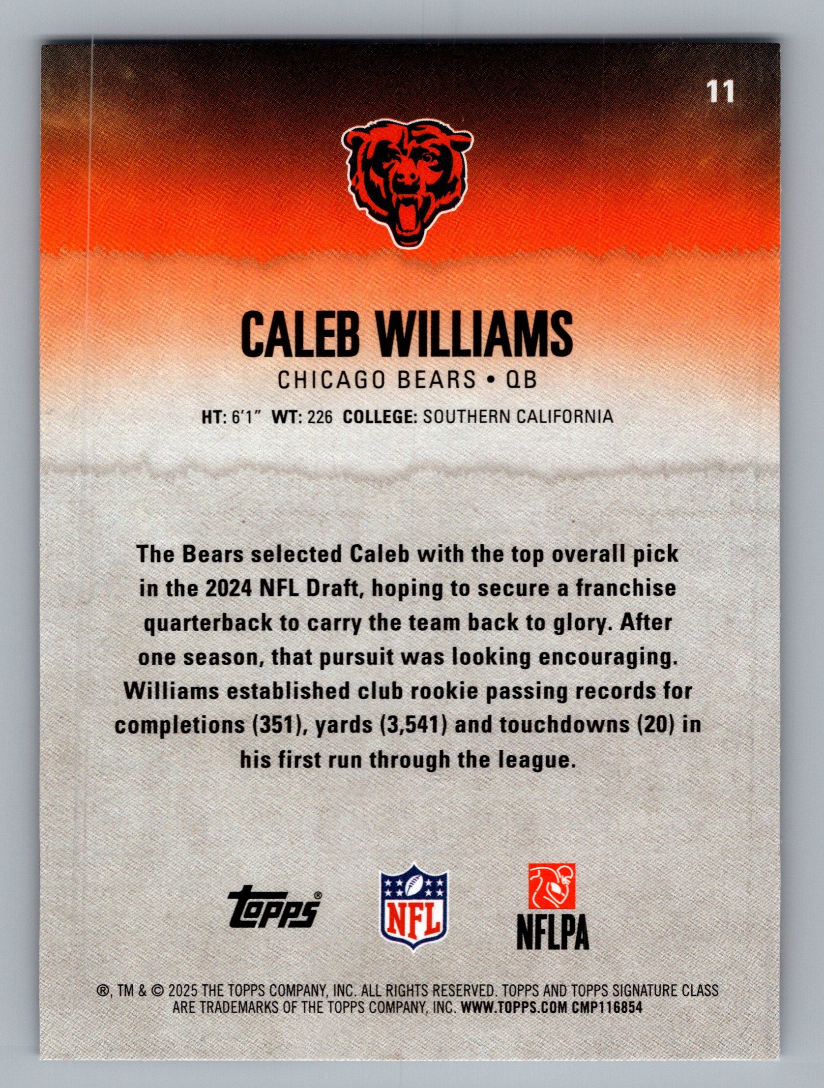 2025 Topps Signature Class #11 Caleb Williams