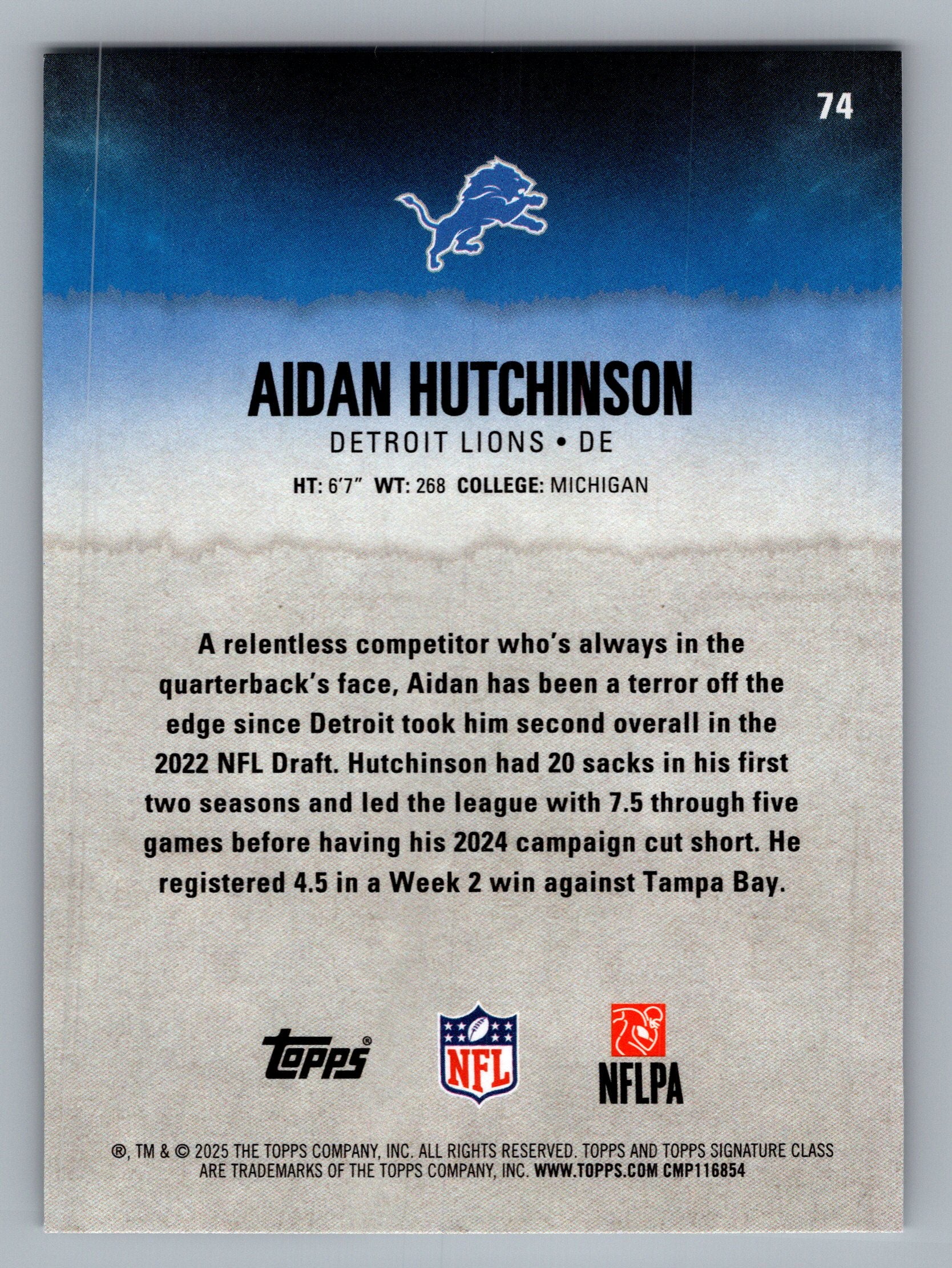 2025 Topps Signature Class #74 Aidan Hutchinson