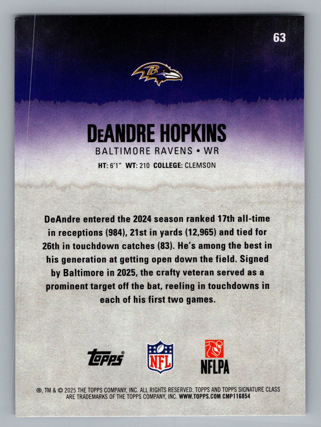 2025 Topps Signature Class #63 DeAndre Hopkins