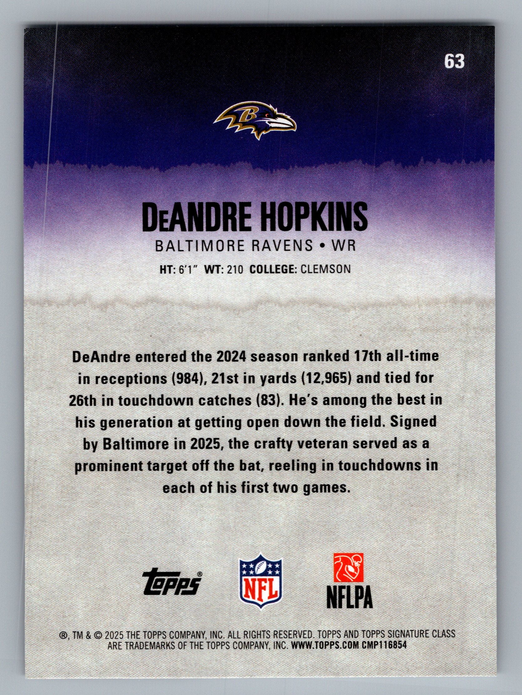 2025 Topps Signature Class #63 DeAndre Hopkins