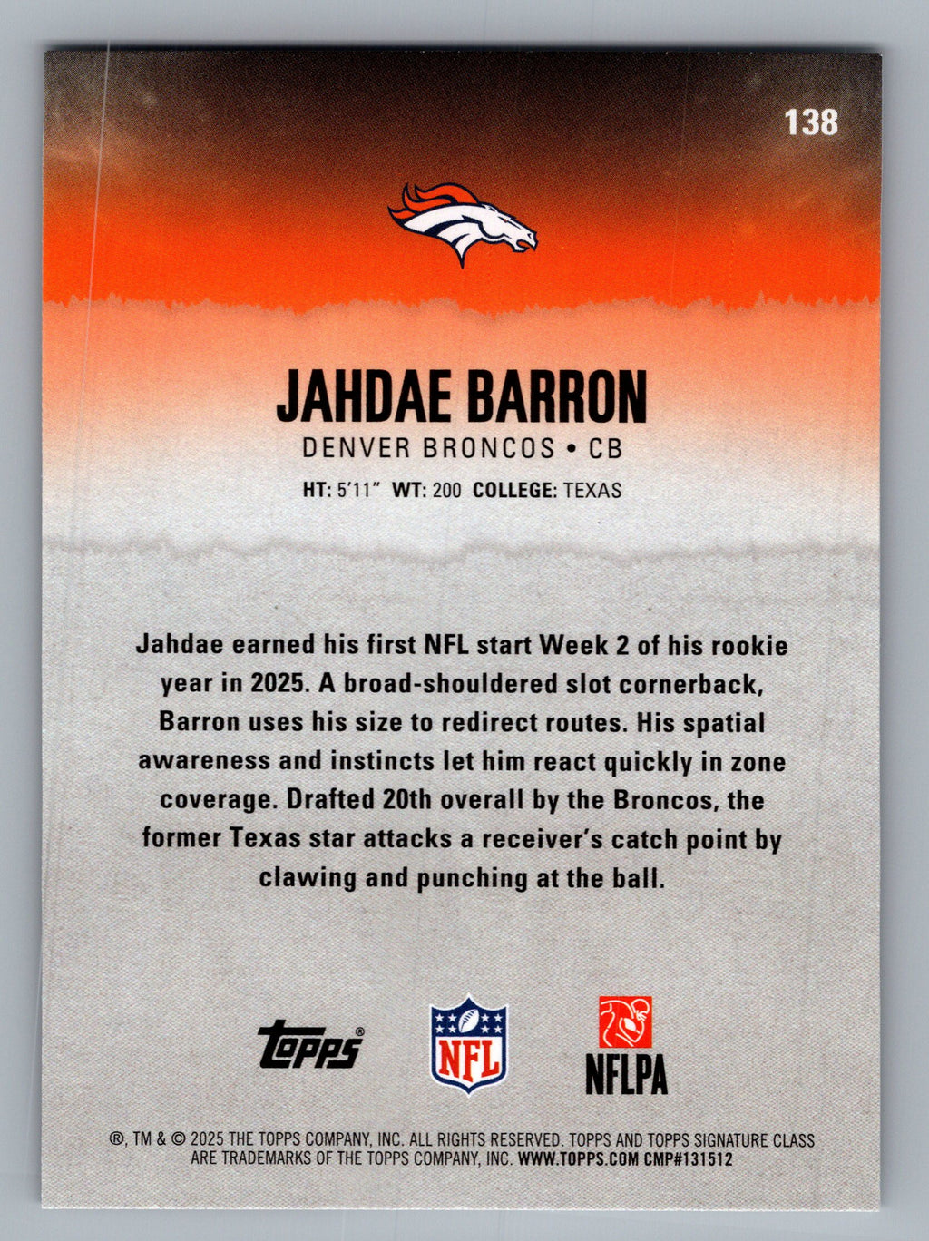 2025 Topps Signature Class #138 Jahdae Barron
