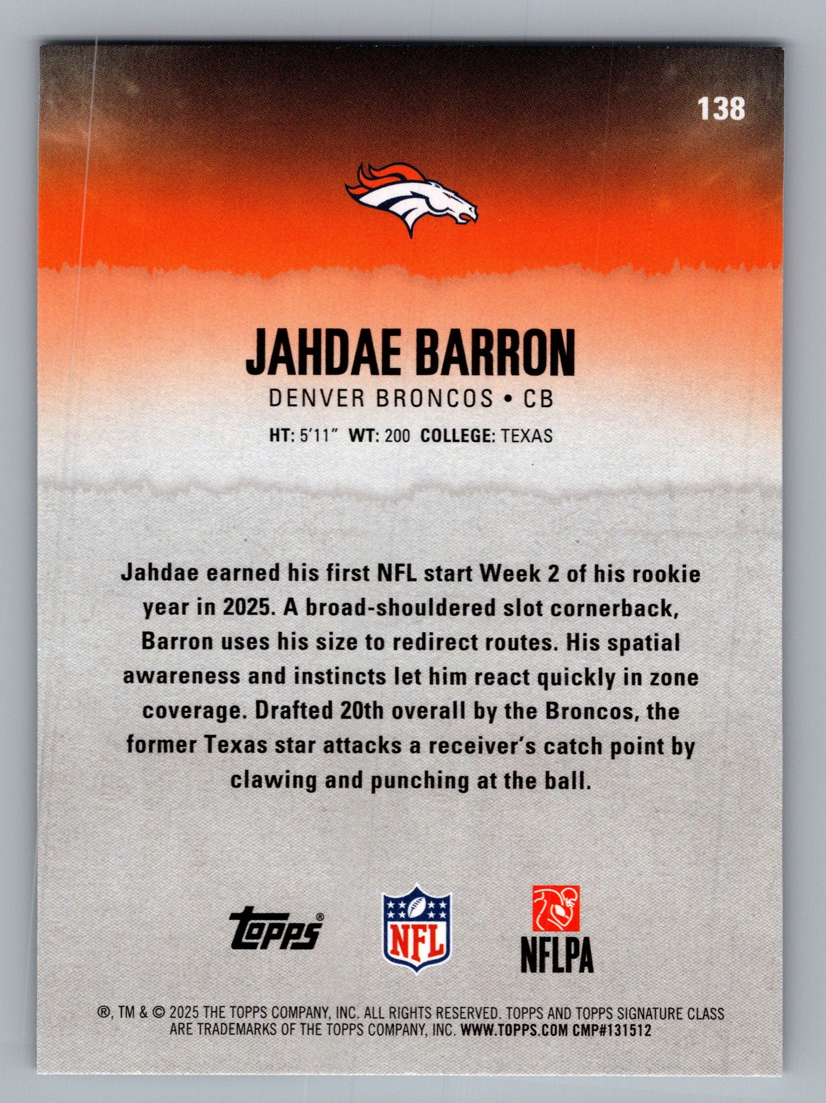 2025 Topps Signature Class #138 Jahdae Barron