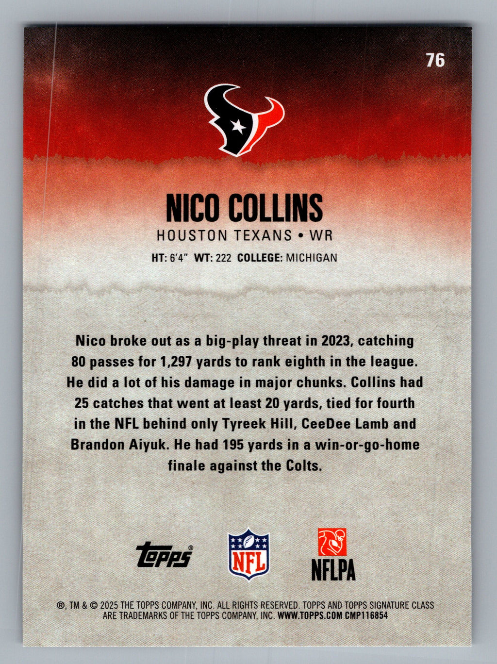 2025 Topps Signature Class #76 Nico Collins