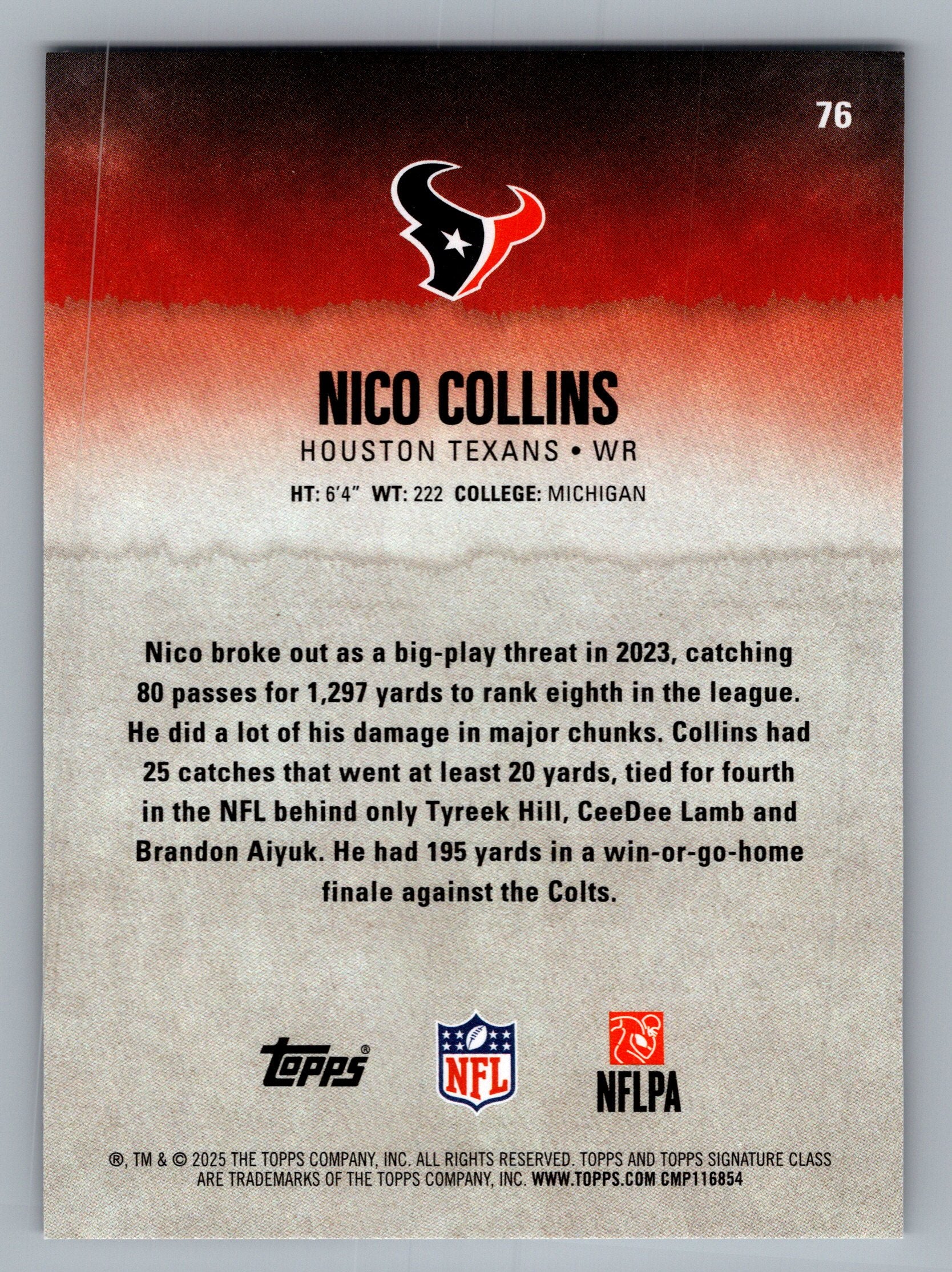 2025 Topps Signature Class #76 Nico Collins