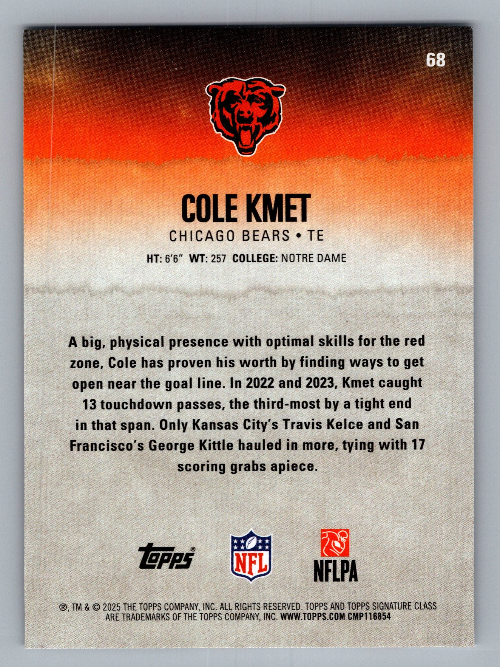 2025 Topps Signature Class #68 Cole Kmet