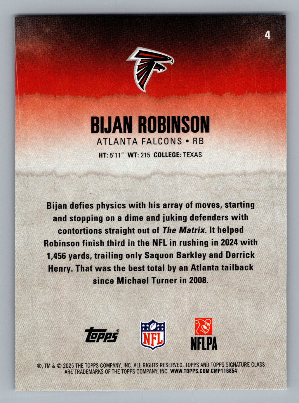 2025 Topps Signature Class #4 Bijan Robinson