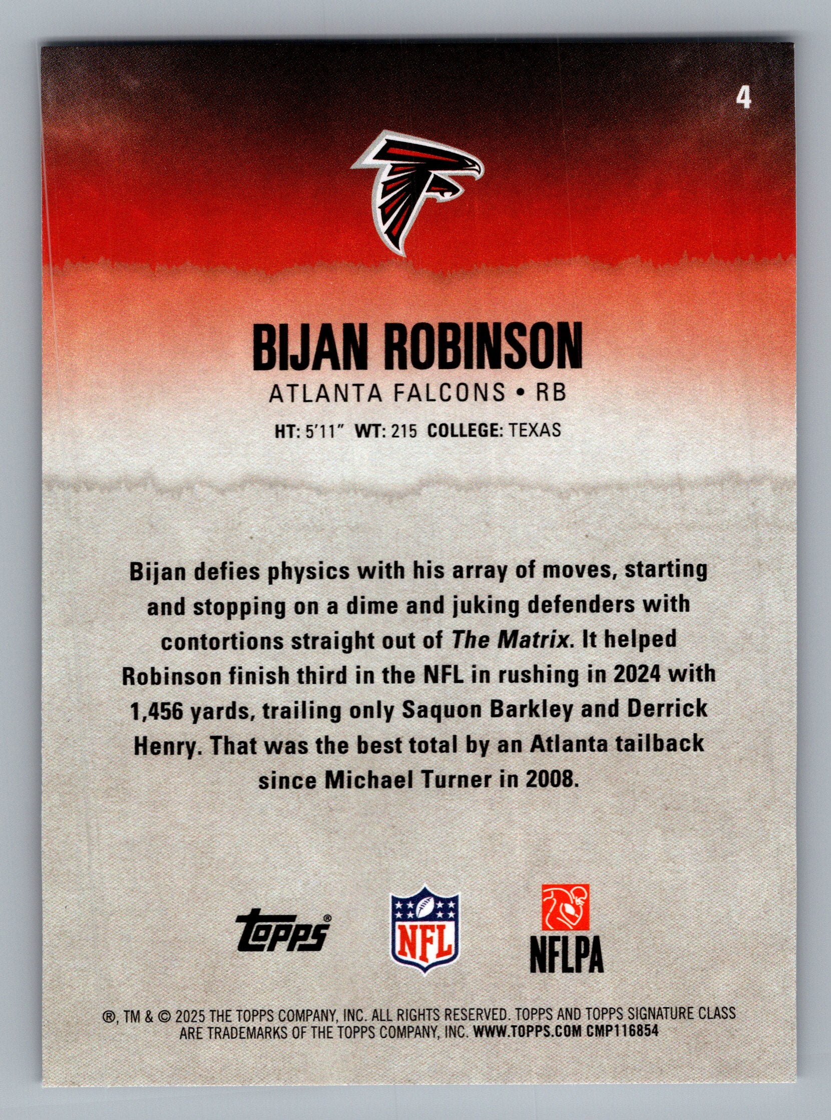 2025 Topps Signature Class #4 Bijan Robinson