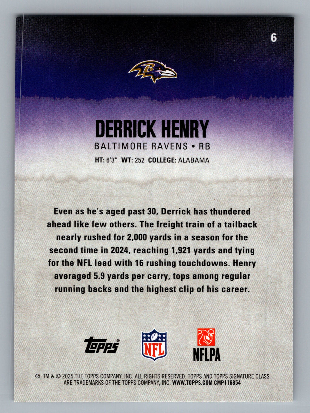 2025 Topps Signature Class #6 Derrick Henry