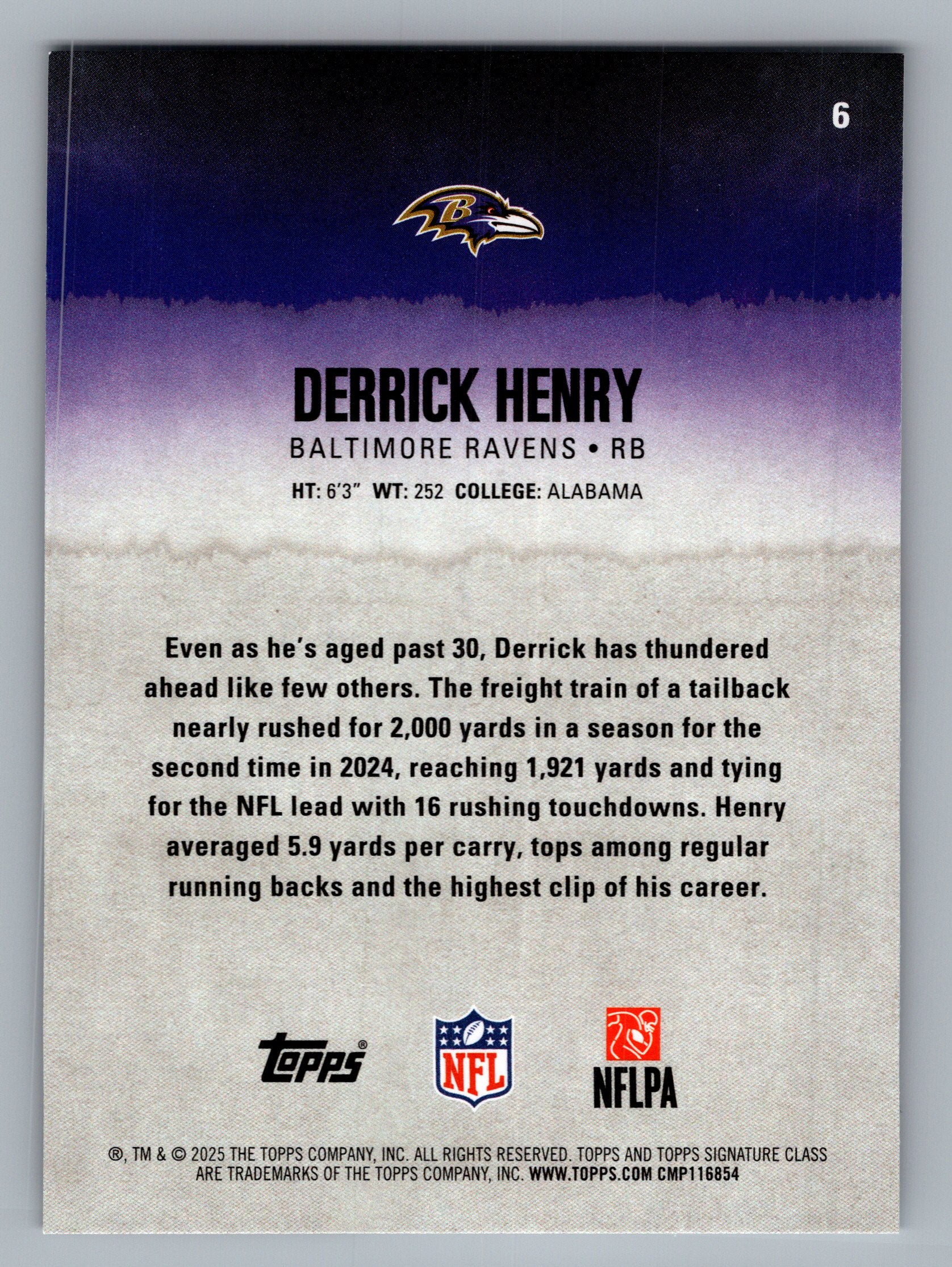 2025 Topps Signature Class #6 Derrick Henry