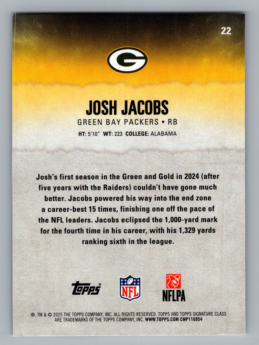 2025 Topps Signature Class #22 Josh Jacobs