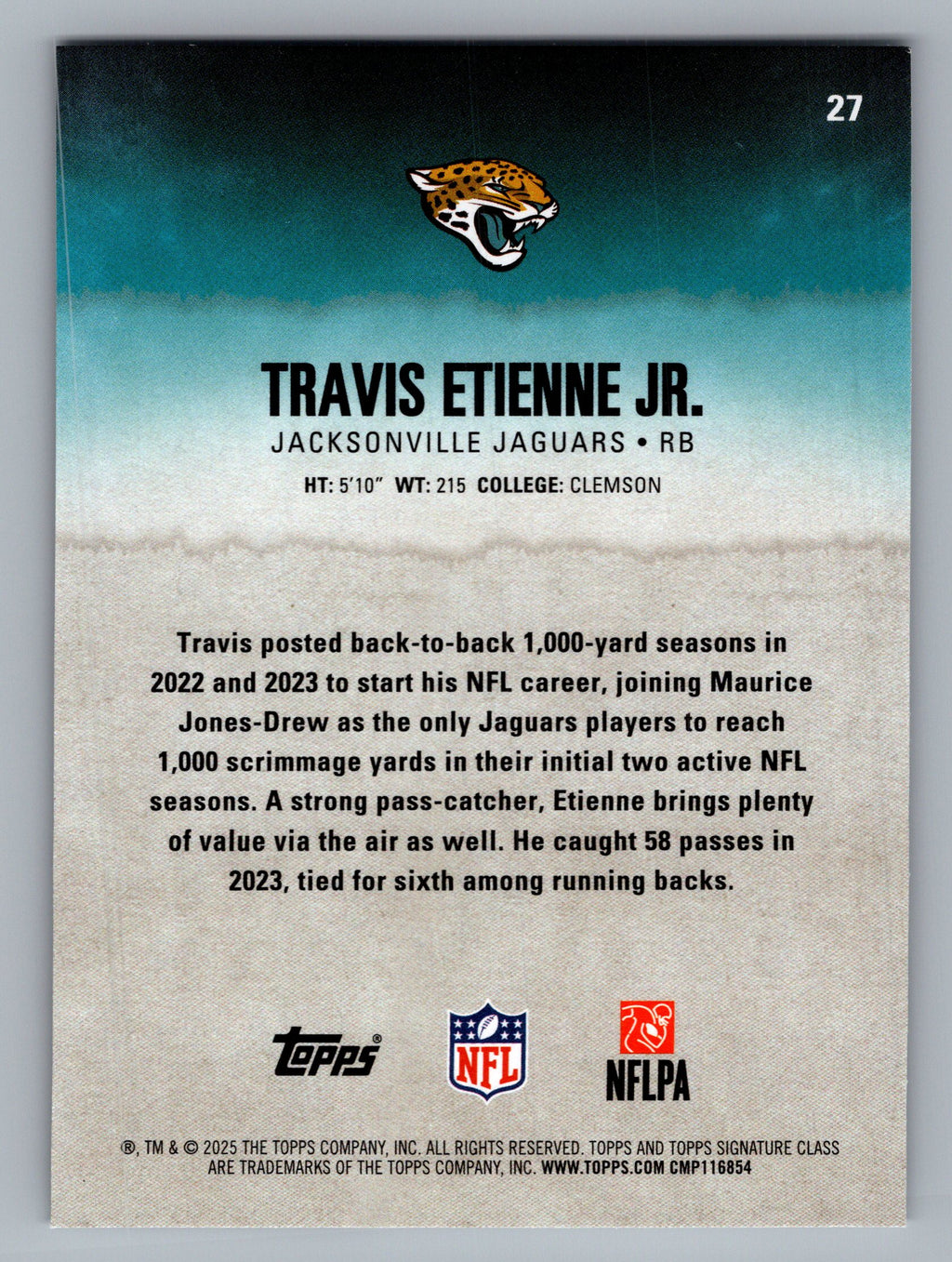 2025 Topps Signature Class #27 Travis Etienne Jr.