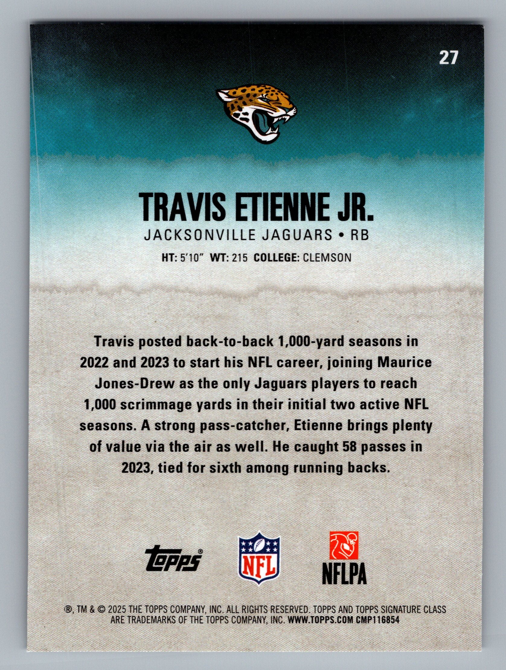 2025 Topps Signature Class #27 Travis Etienne Jr.