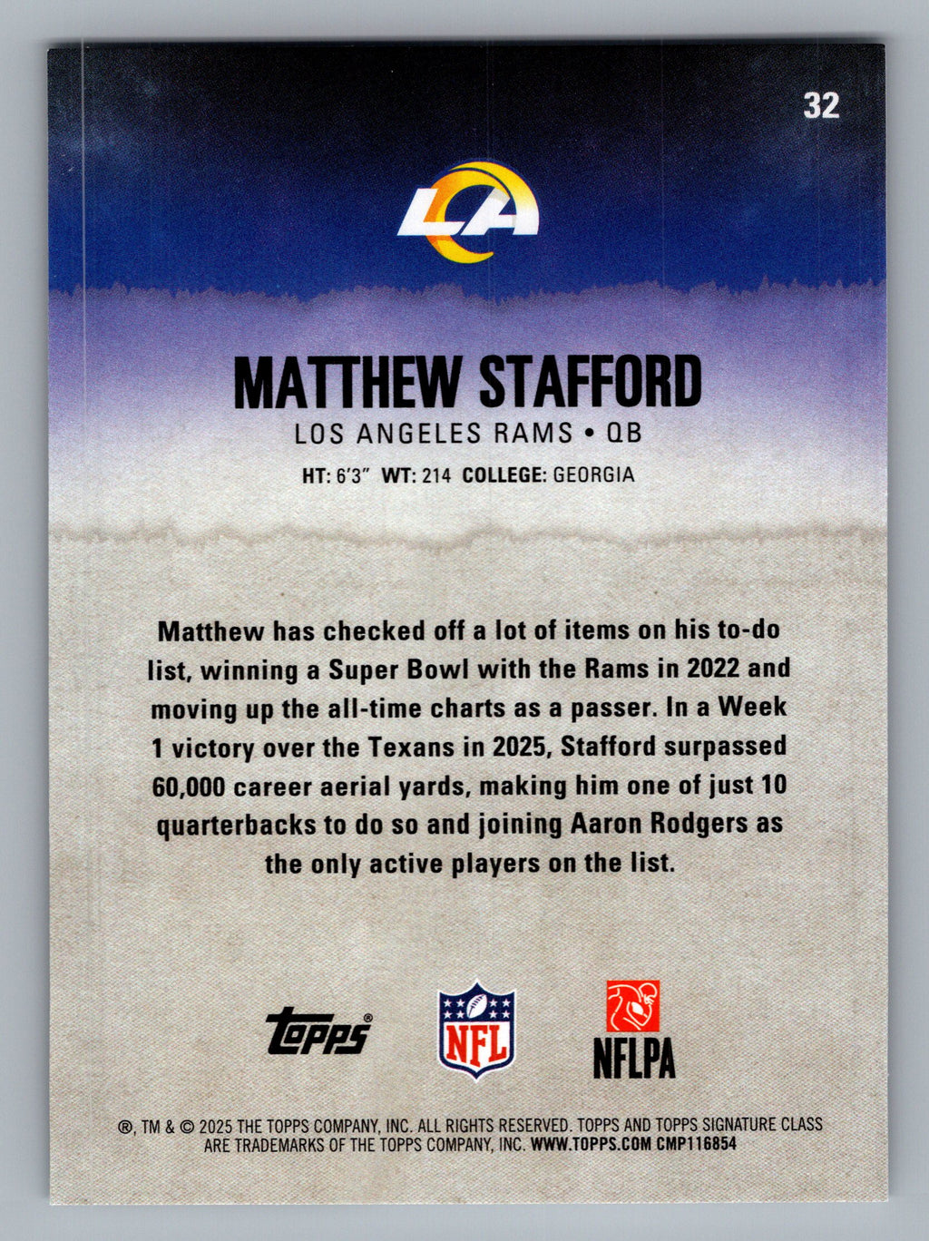 2025 Topps Signature Class #32 Matthew Stafford