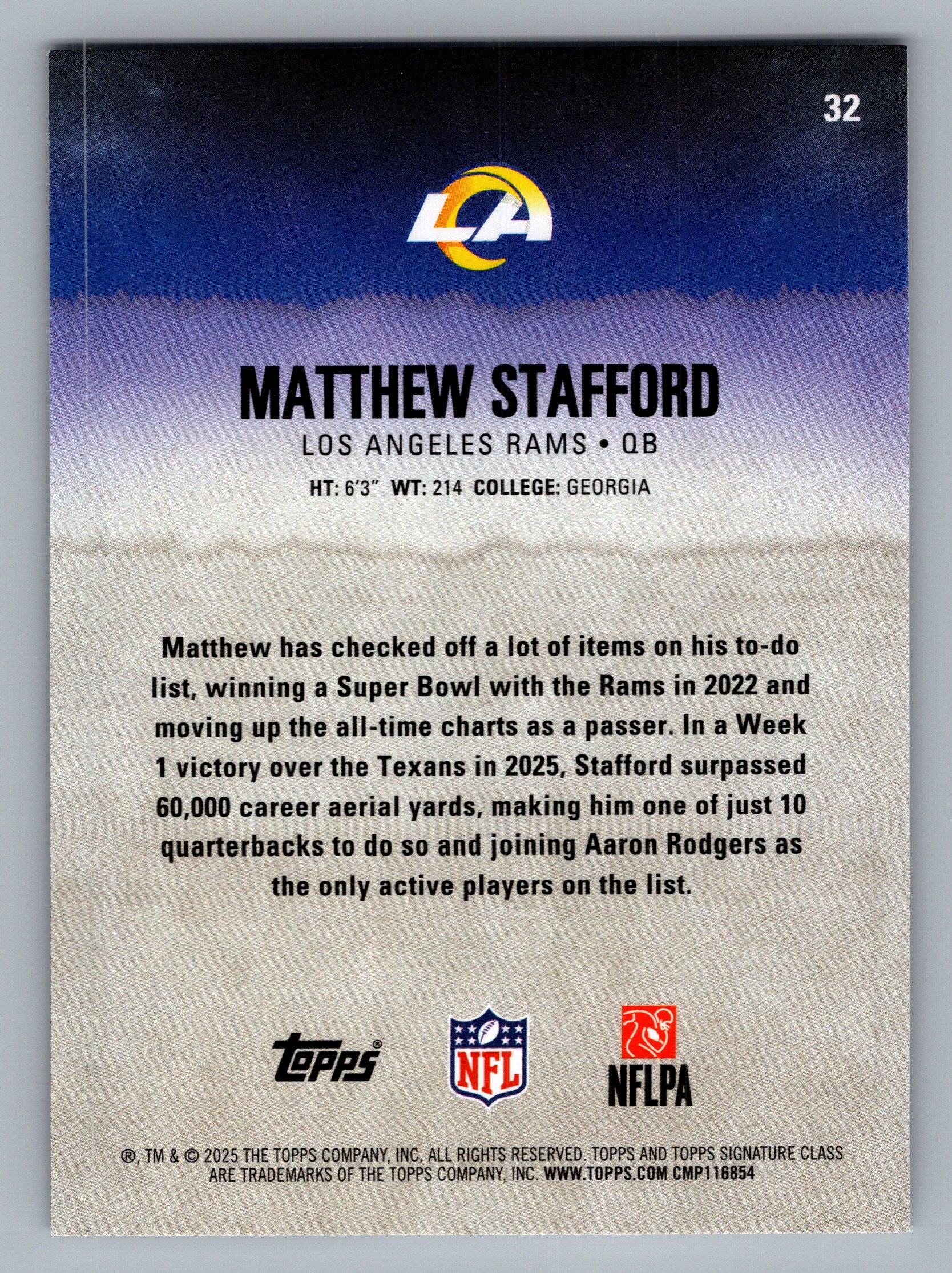 2025 Topps Signature Class #32 Matthew Stafford