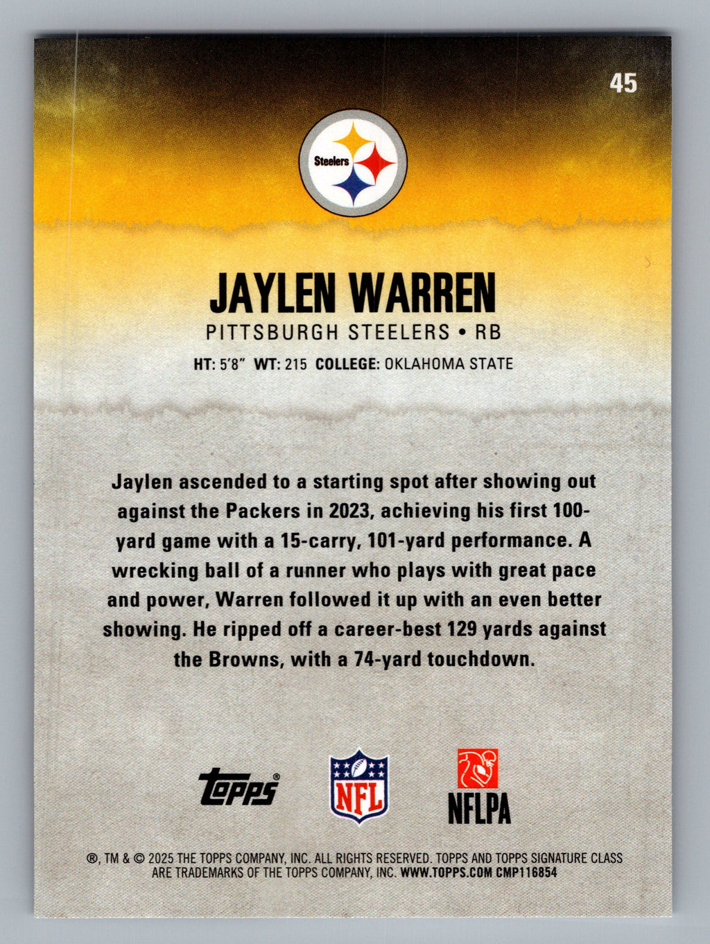 2025 Topps Signature Class #45 Jaylen Warren