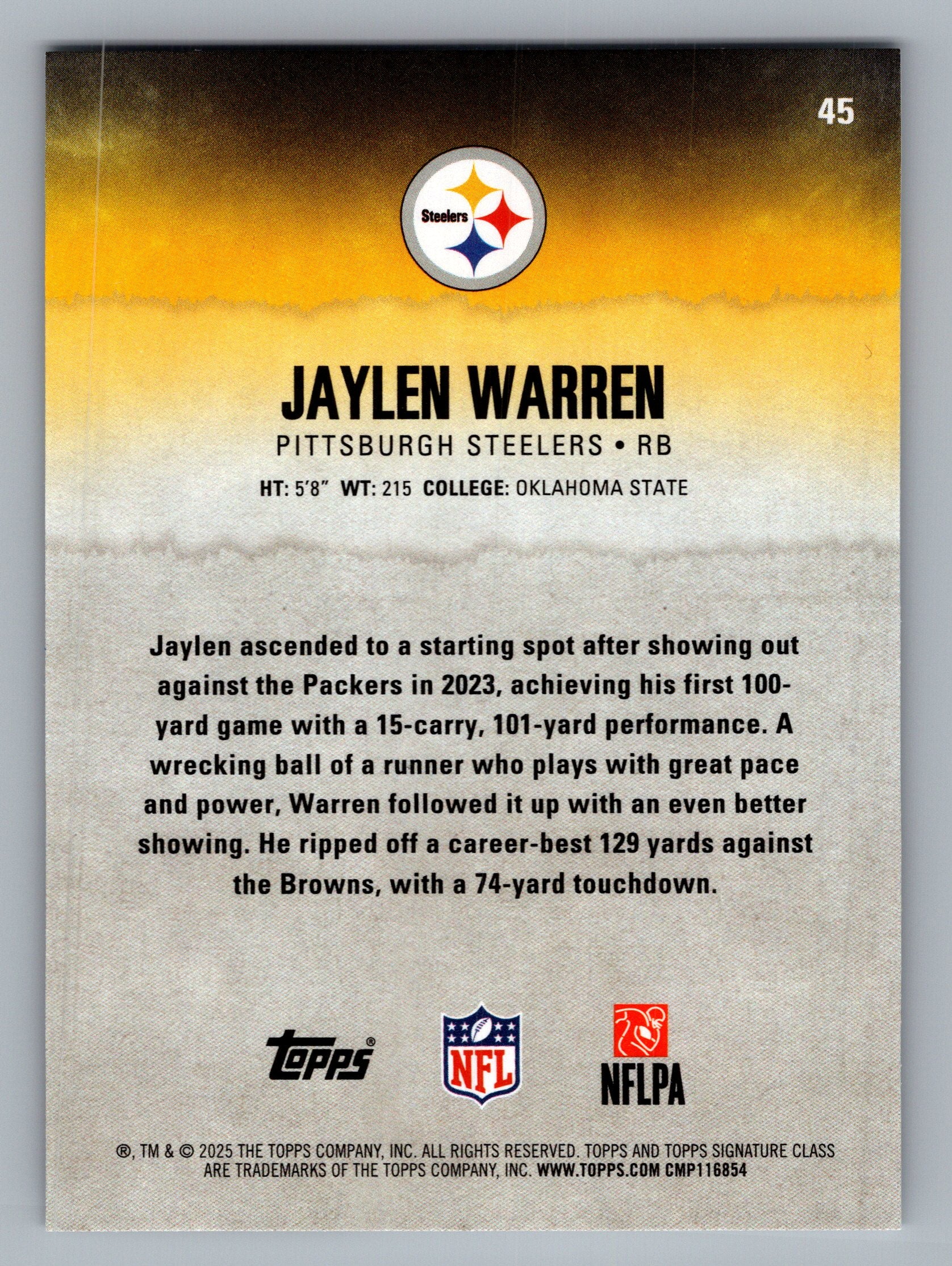 2025 Topps Signature Class #45 Jaylen Warren