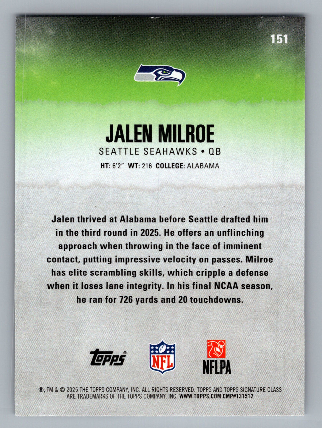 2025 Topps Signature Class #151 Jalen Milroe