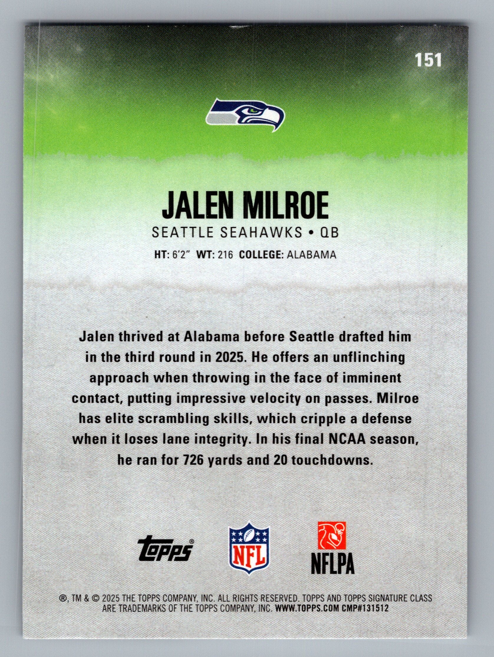 2025 Topps Signature Class #151 Jalen Milroe