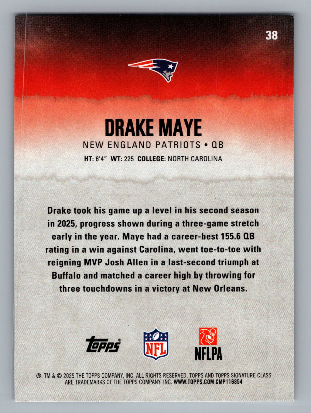 2025 Topps Signature Class #38 Drake Maye