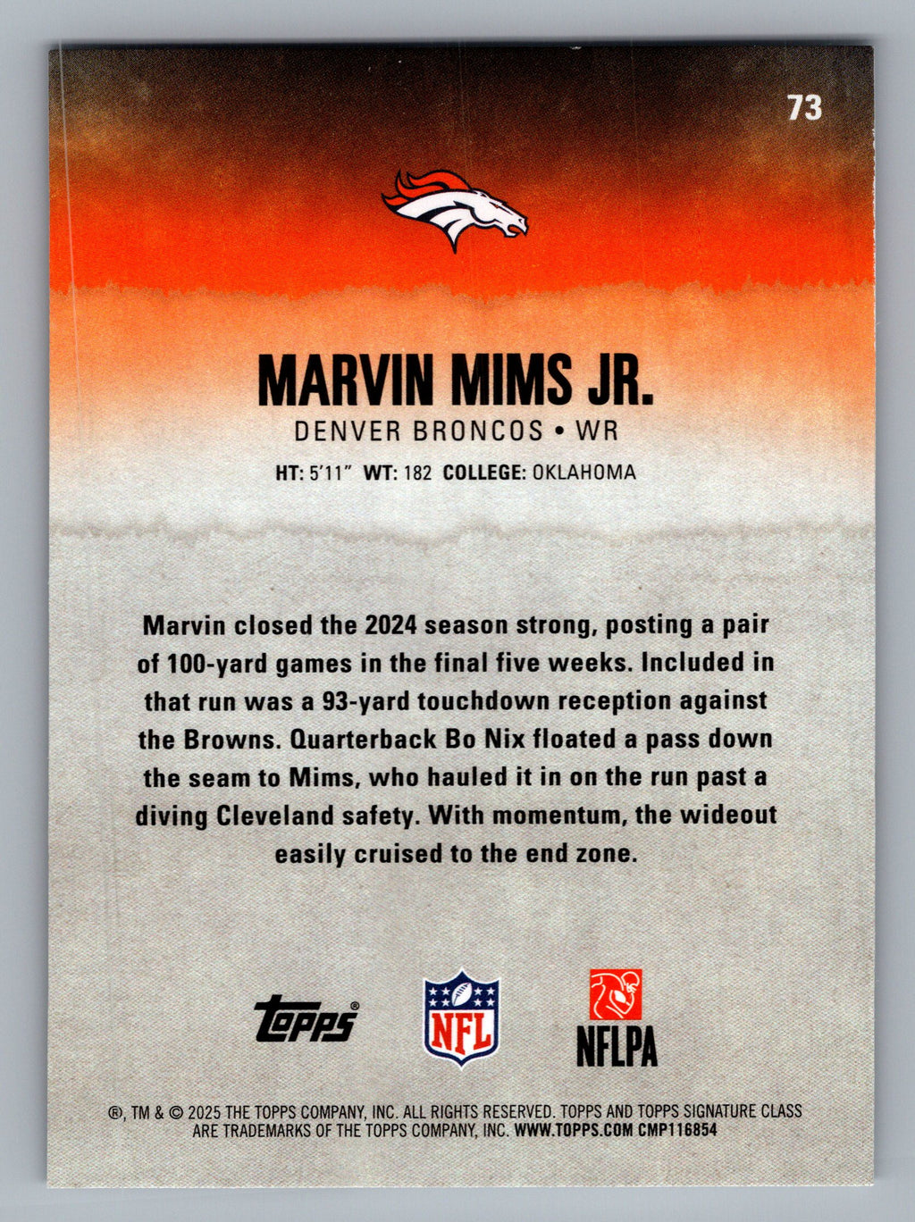 2025 Topps Signature Class #73 Marvin Mims Jr.