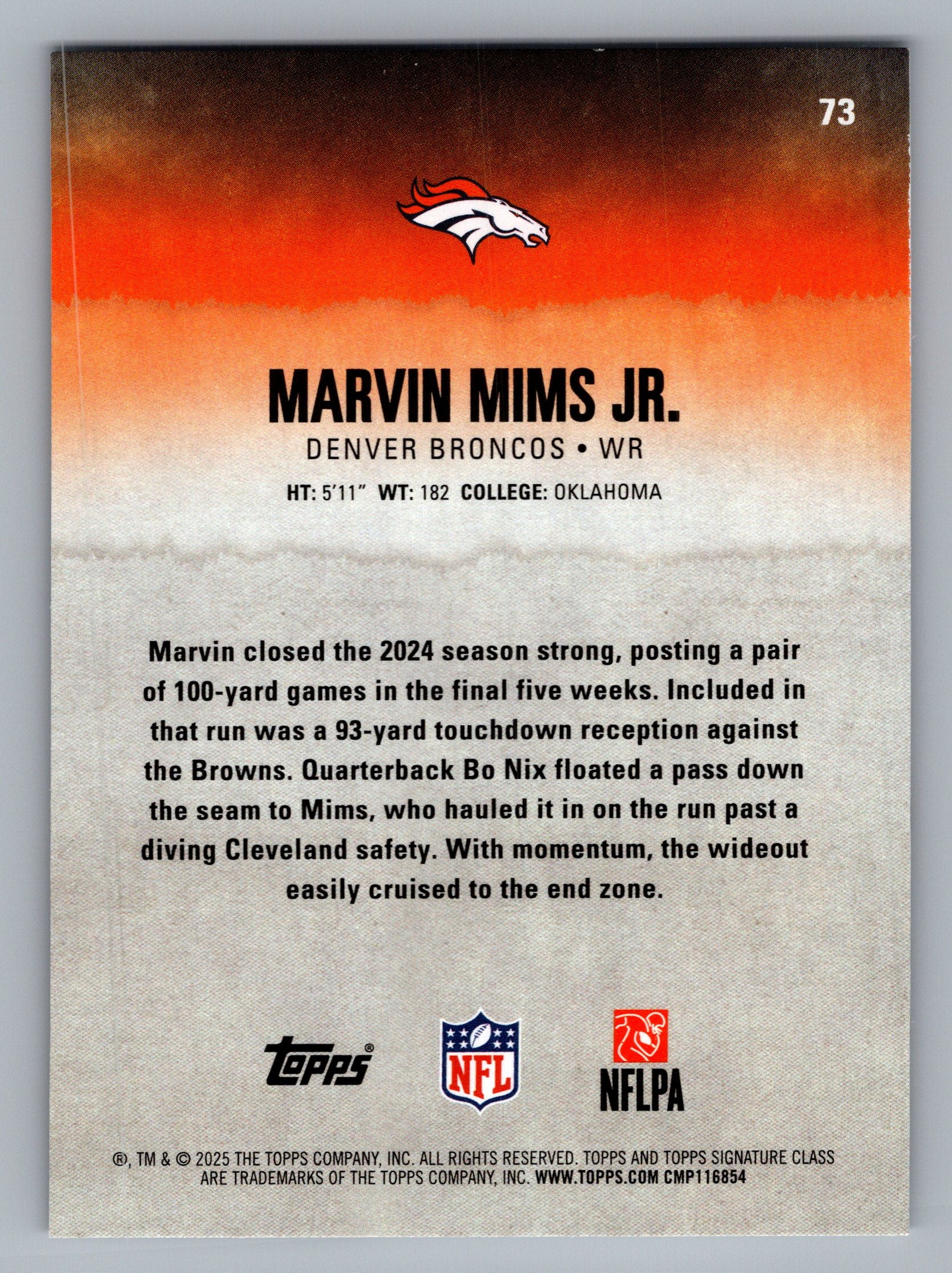 2025 Topps Signature Class #73 Marvin Mims Jr.