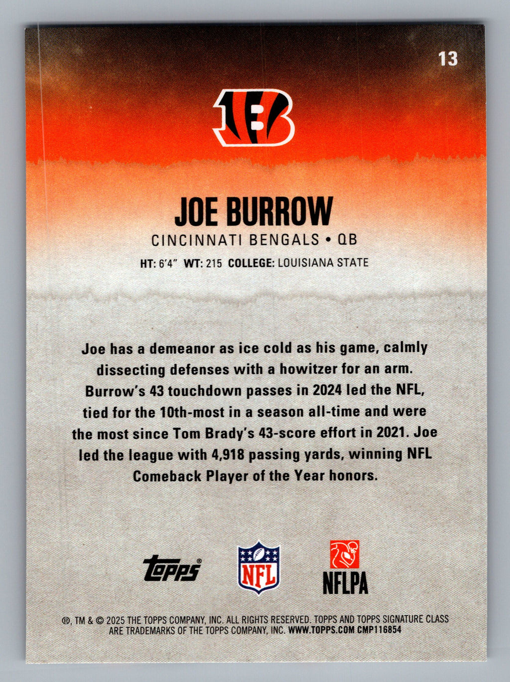 2025 Topps Signature Class #13 Joe Burrow